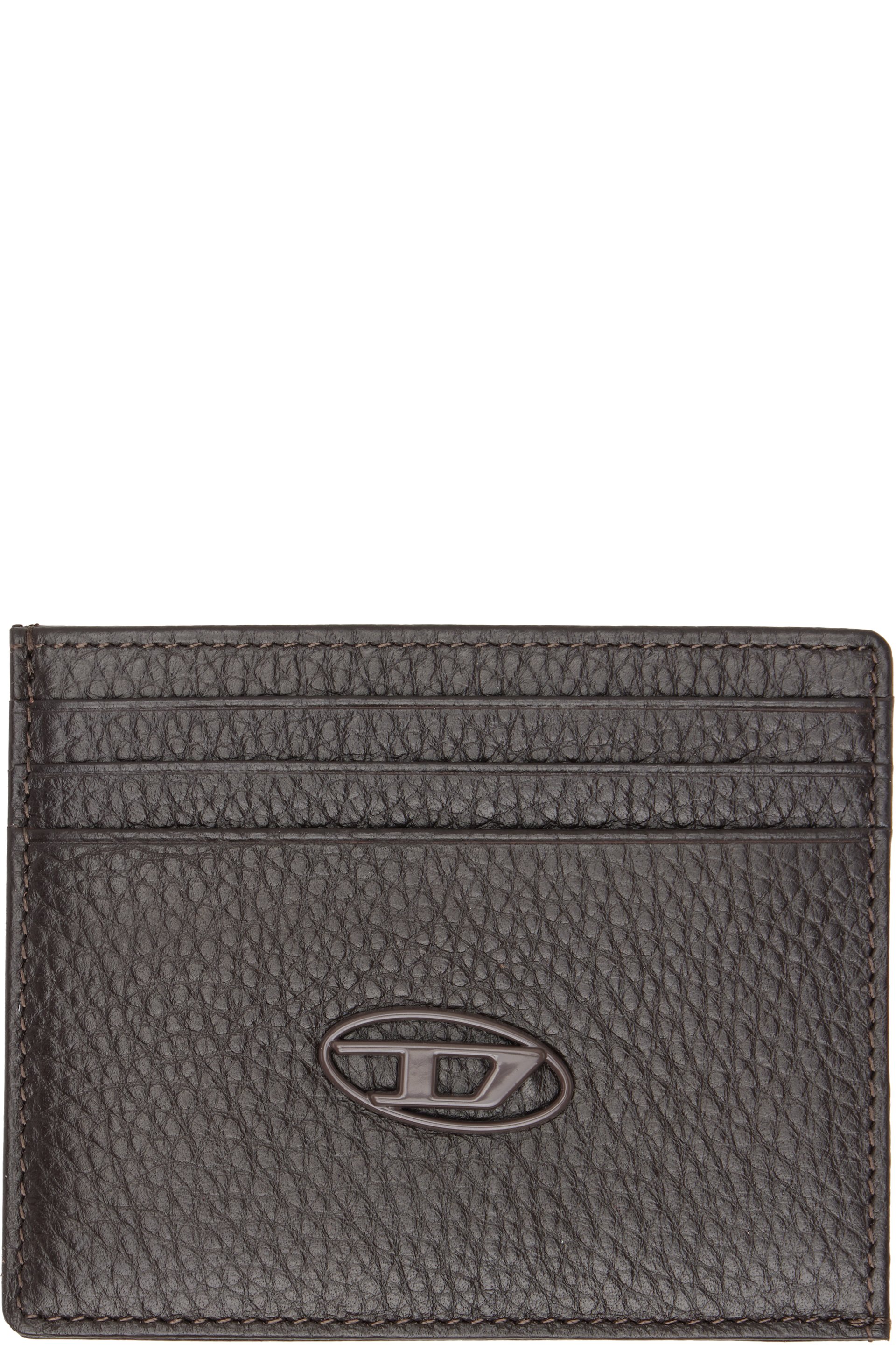 Diesel - Porte-carte brun en cuir grainé