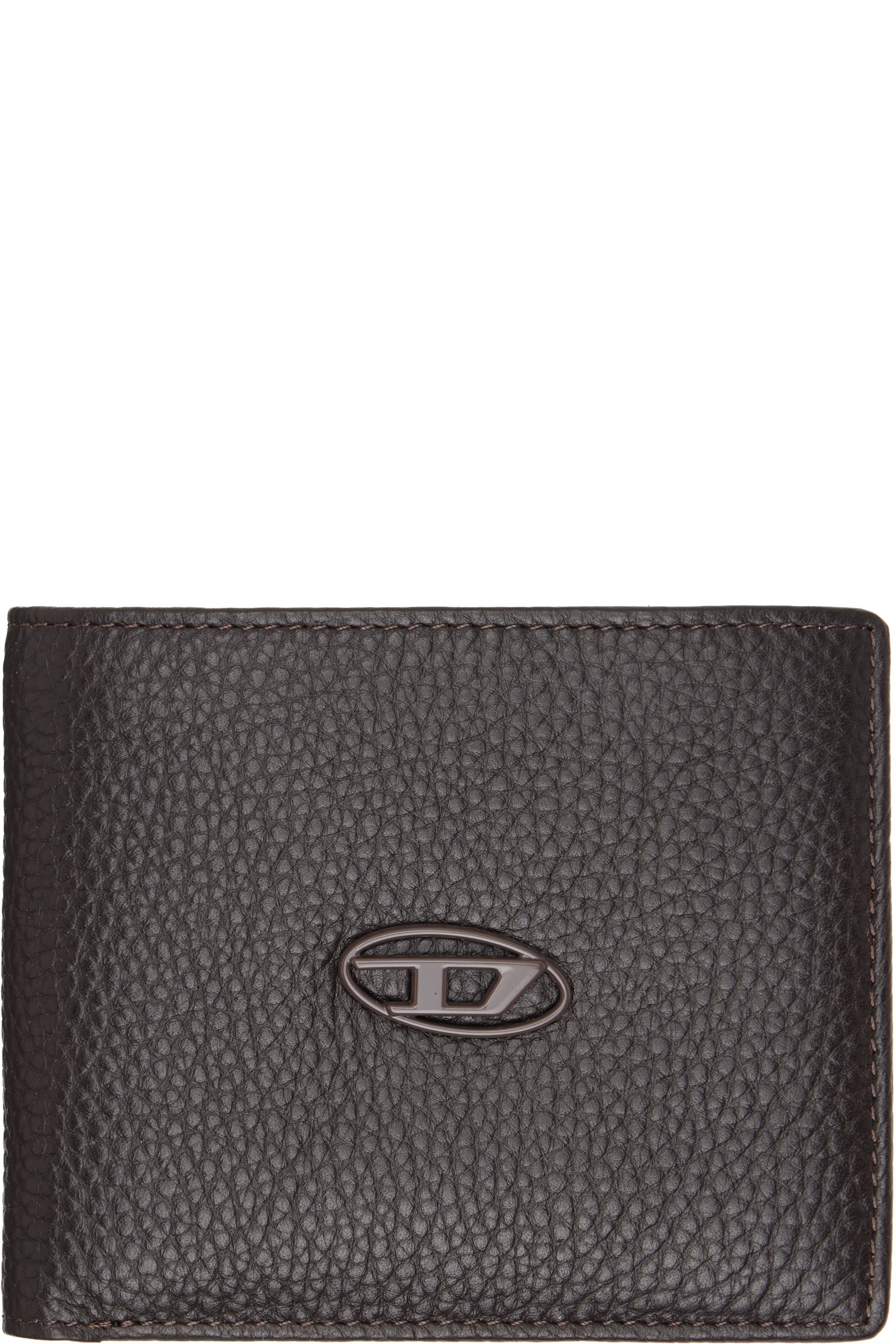 Diesel - Portefeuille à deux volets noir en cuir grainé