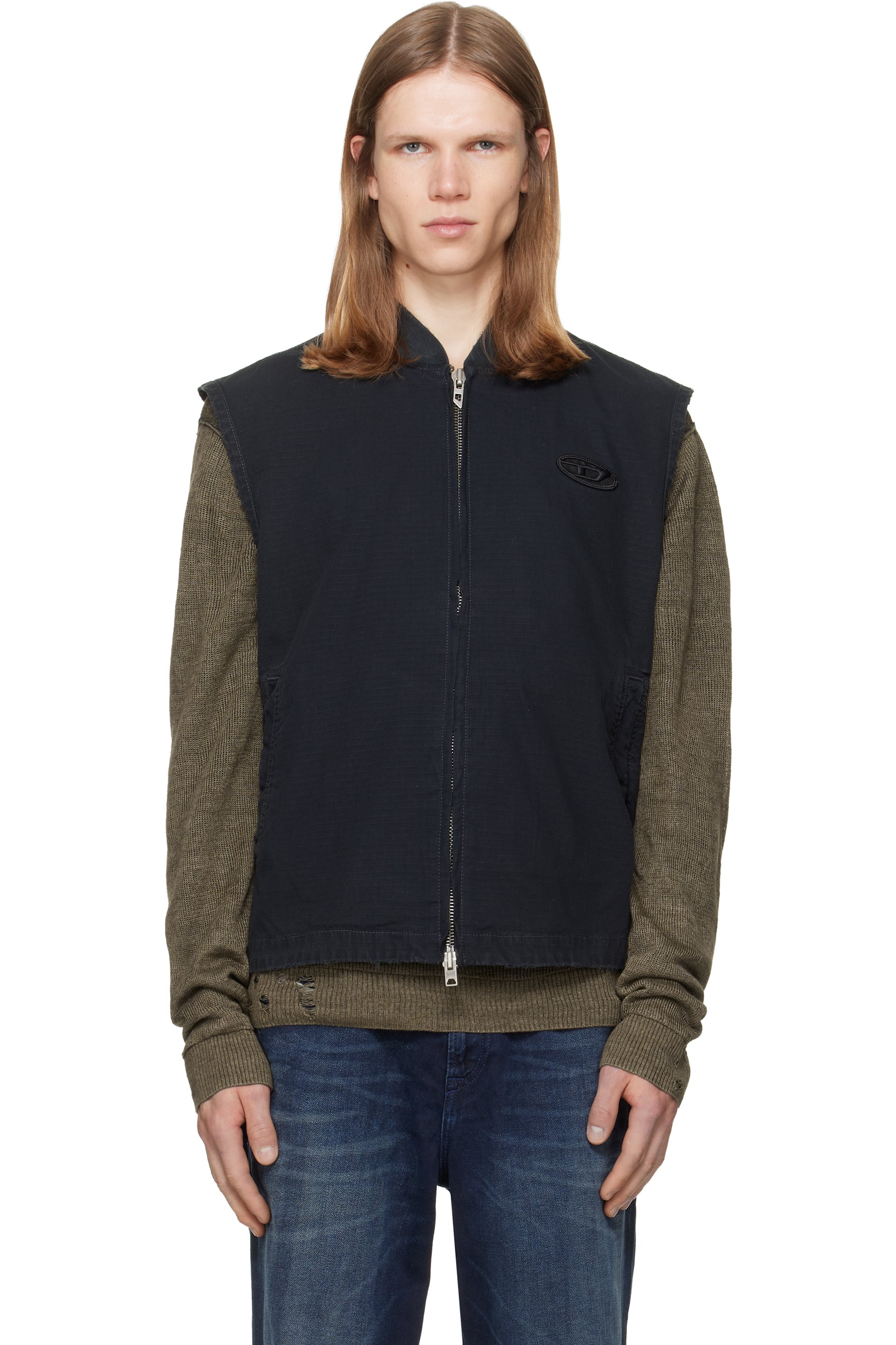 Diesel - Black Cotton Ripstop Oval D Patch Vest