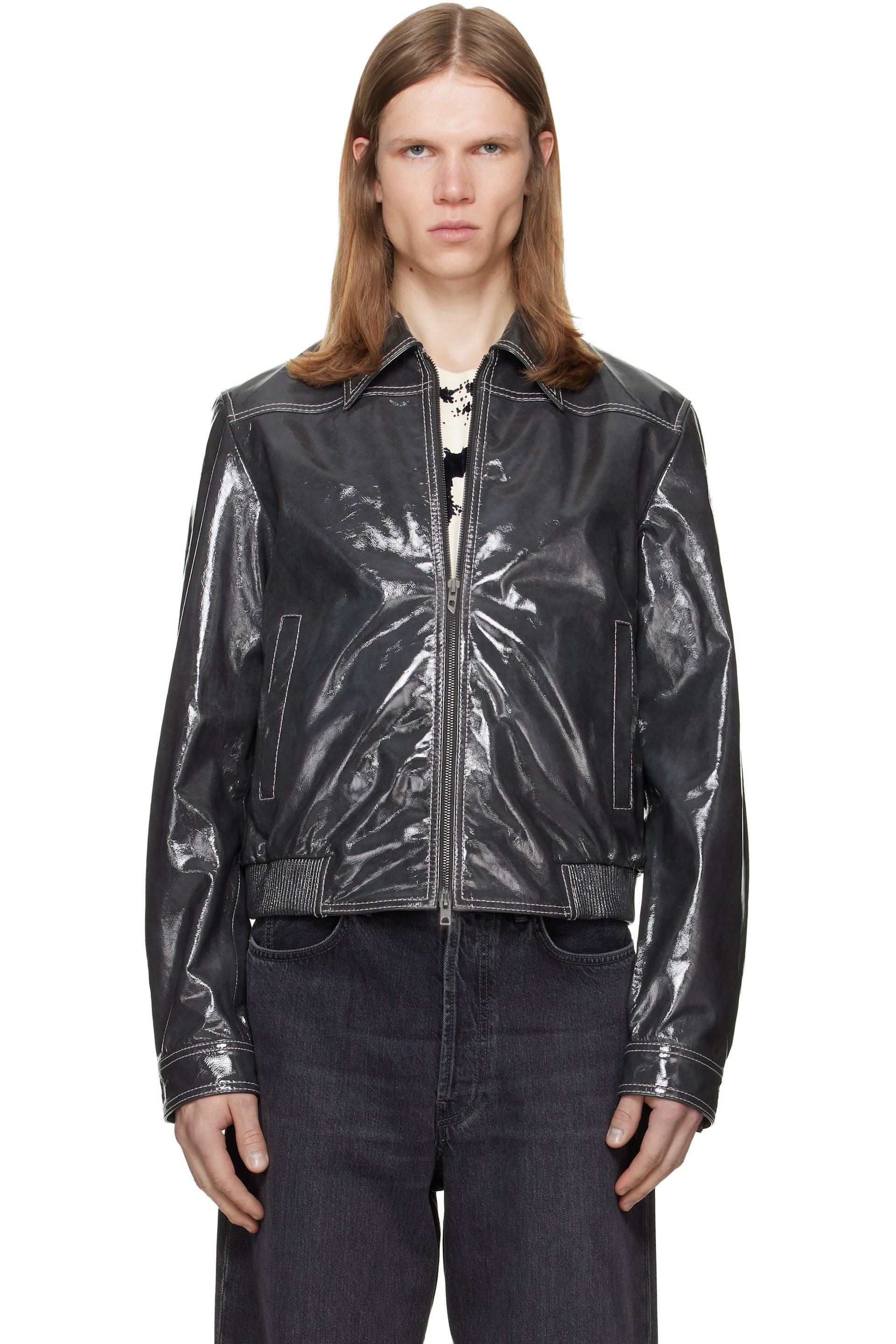 Diesel - Gray Patent-Leather Jacket