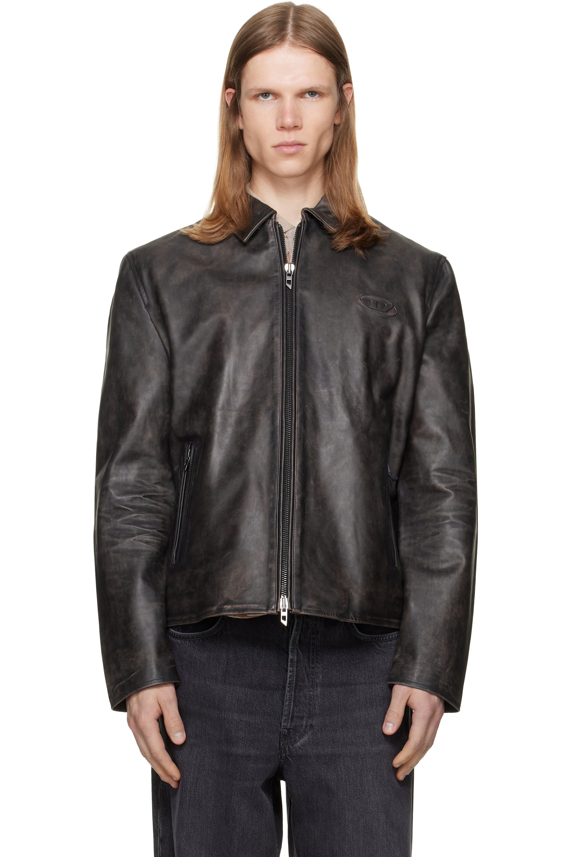 Diesel - Brown Treated Leather Coach Jacket