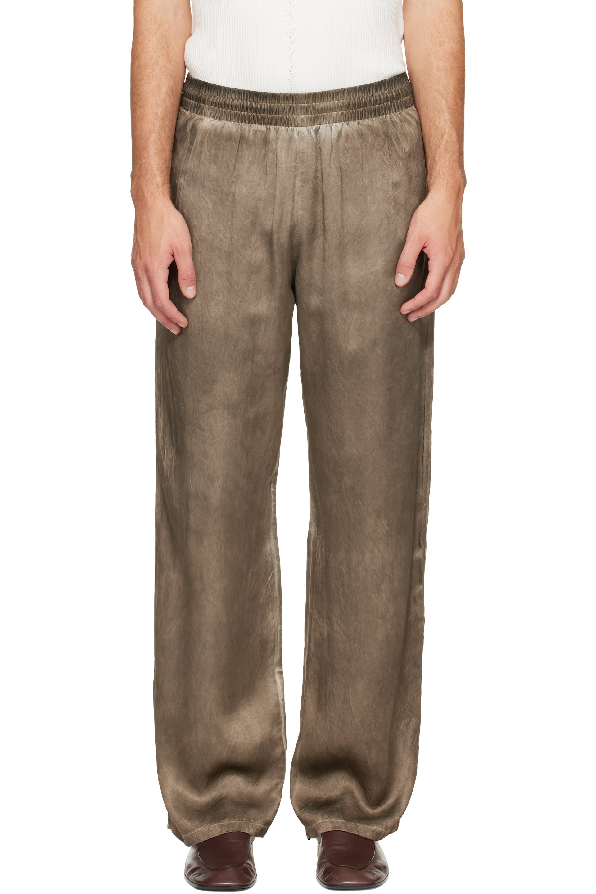 Diesel - Pantalon de survêtement brun en satin froissé