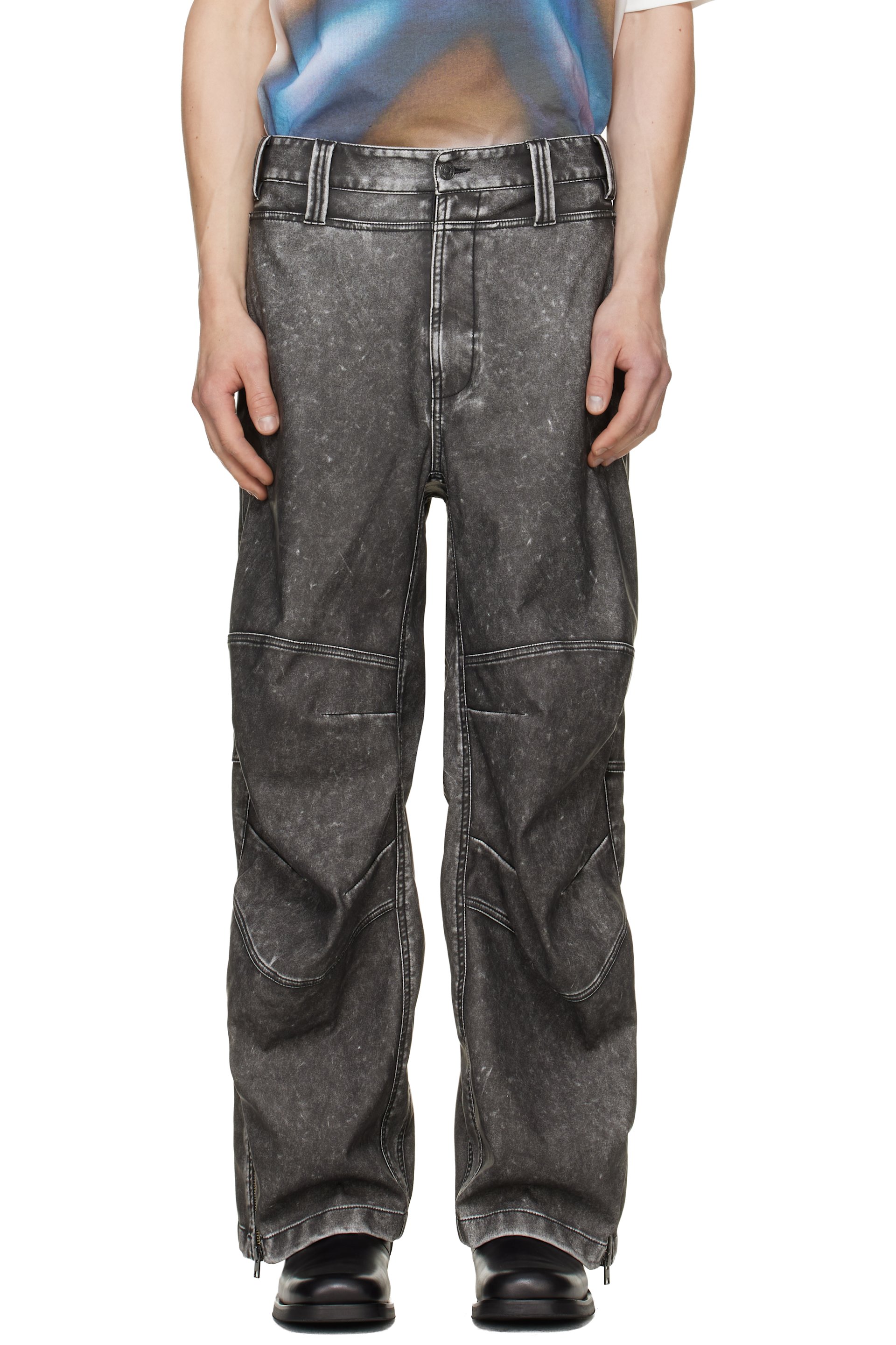 Diesel - Gray Distressed-Effect Faux-Leather Pants
