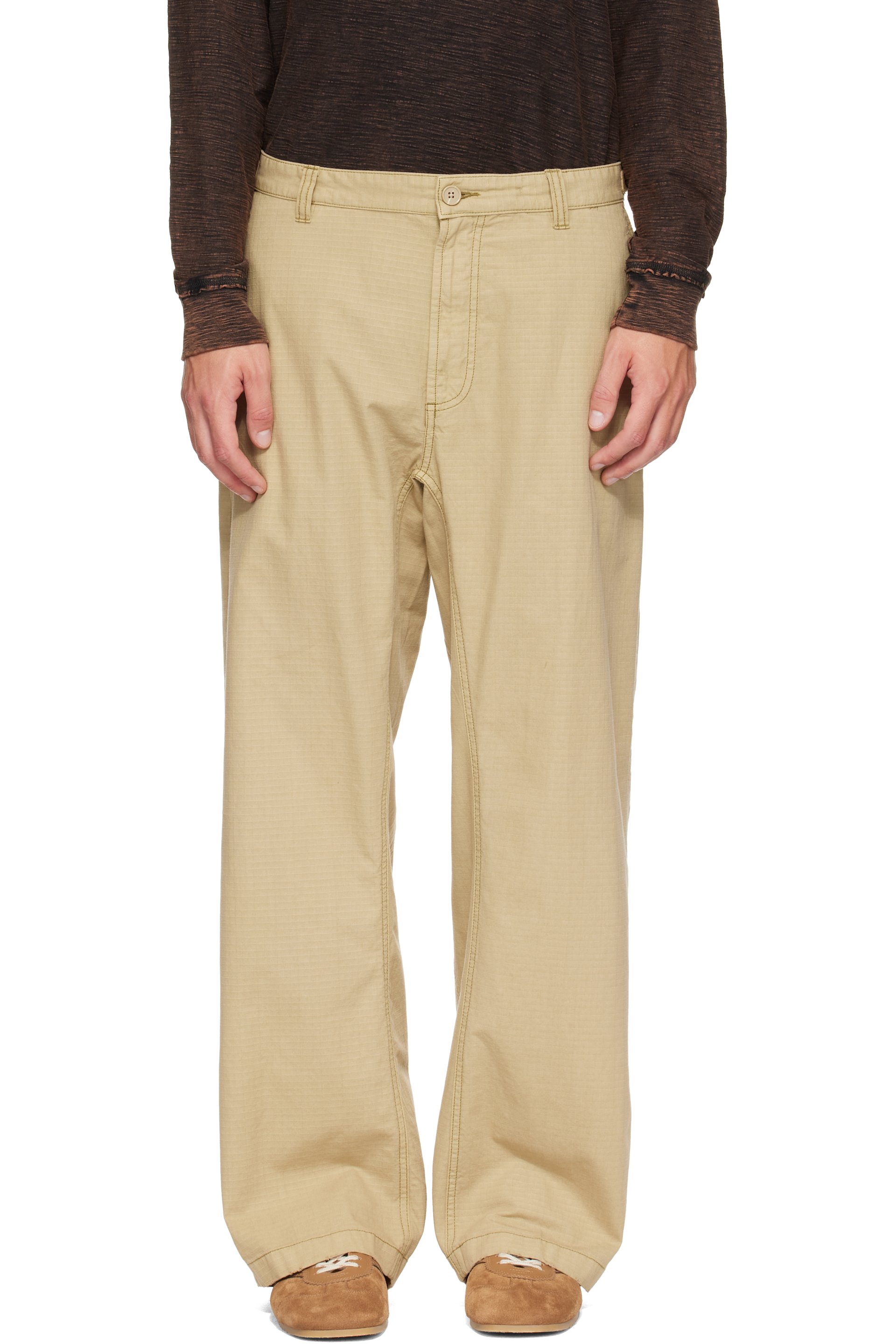 Diesel - Pantalon beige en tissu antidéchirures de coton