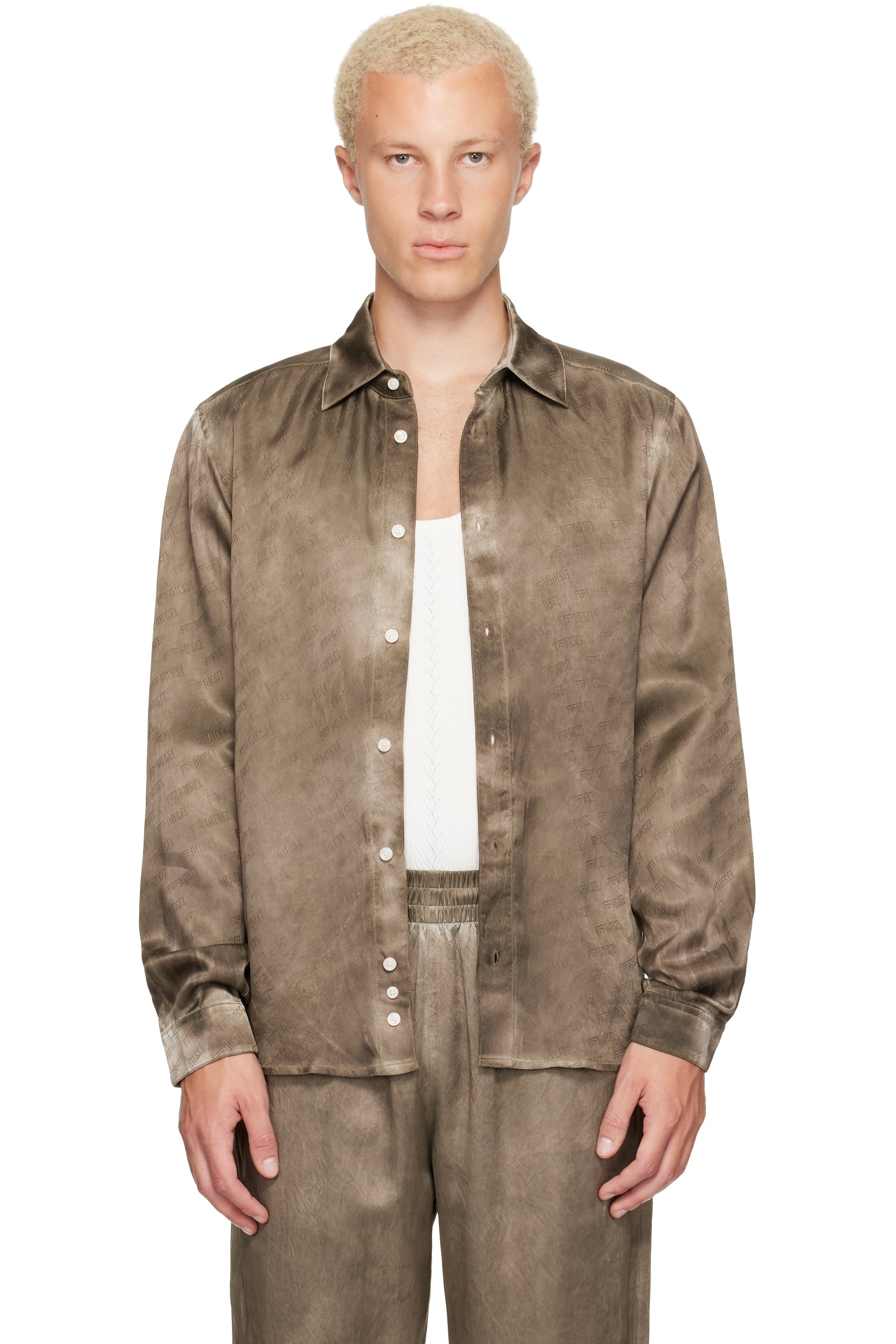 Diesel - Chemise brune à motif à logo en jacquard