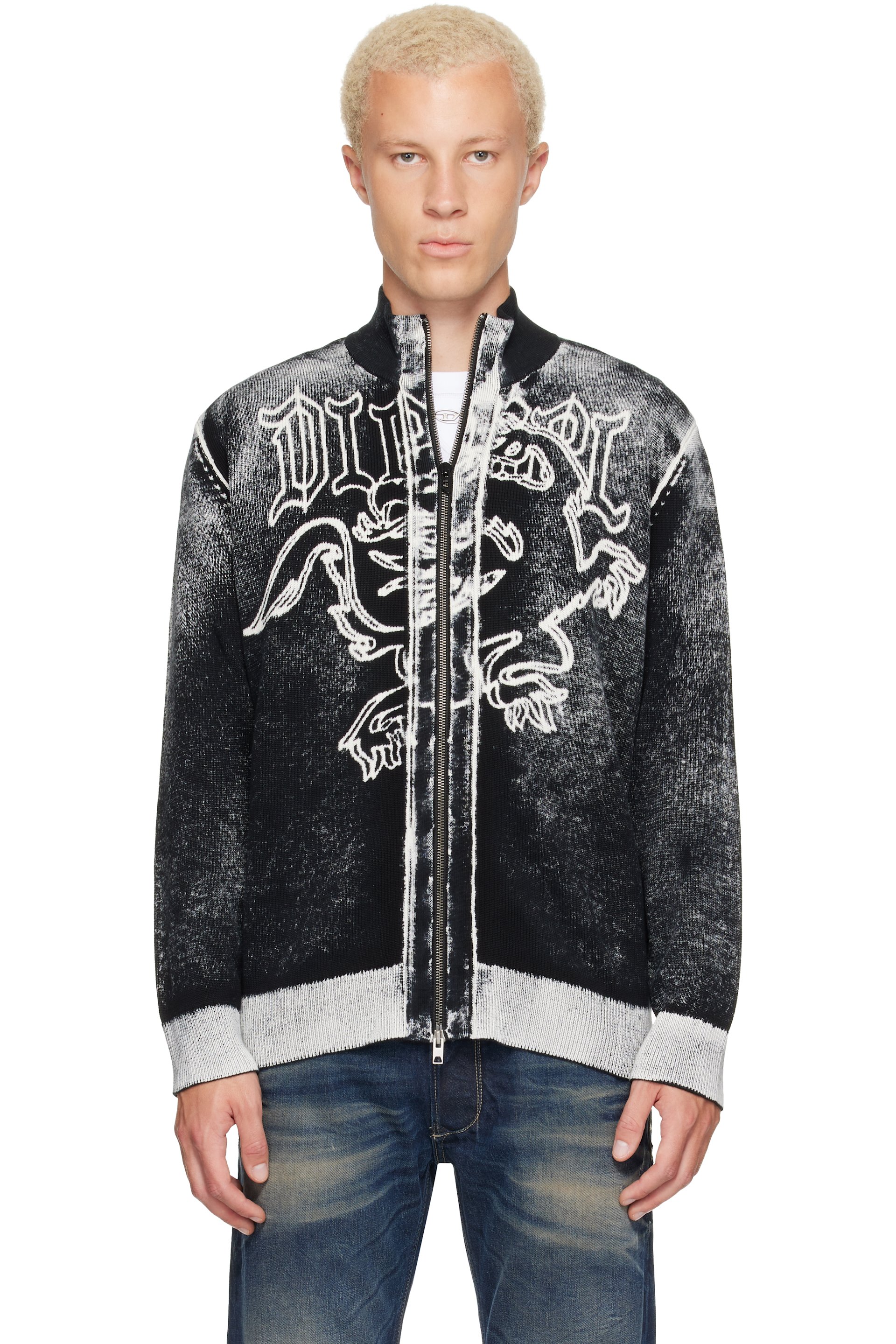 Diesel - Pull noir à glissière à motif Griffin