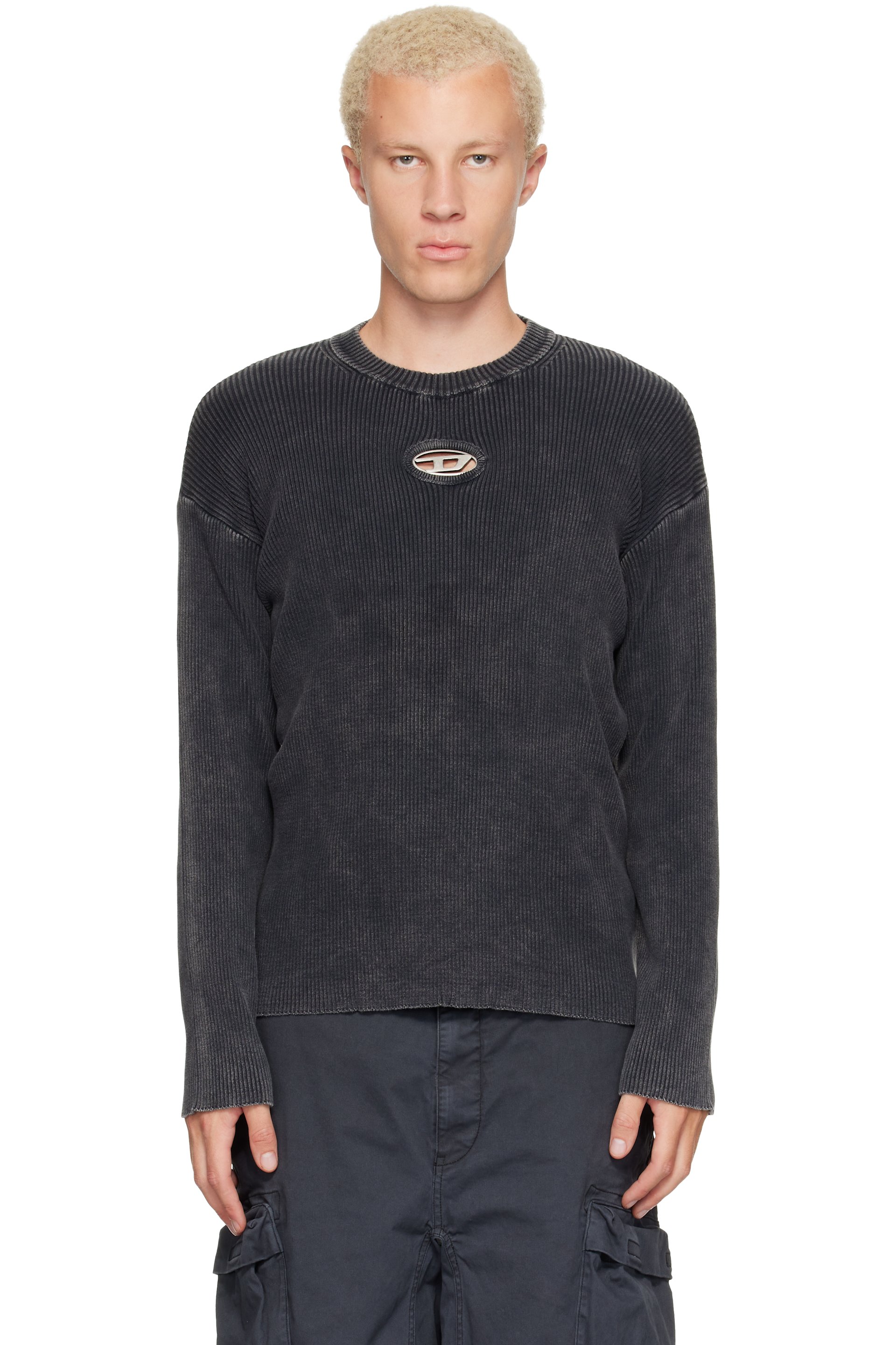 Diesel - Pull Darren gris à découpe à logo