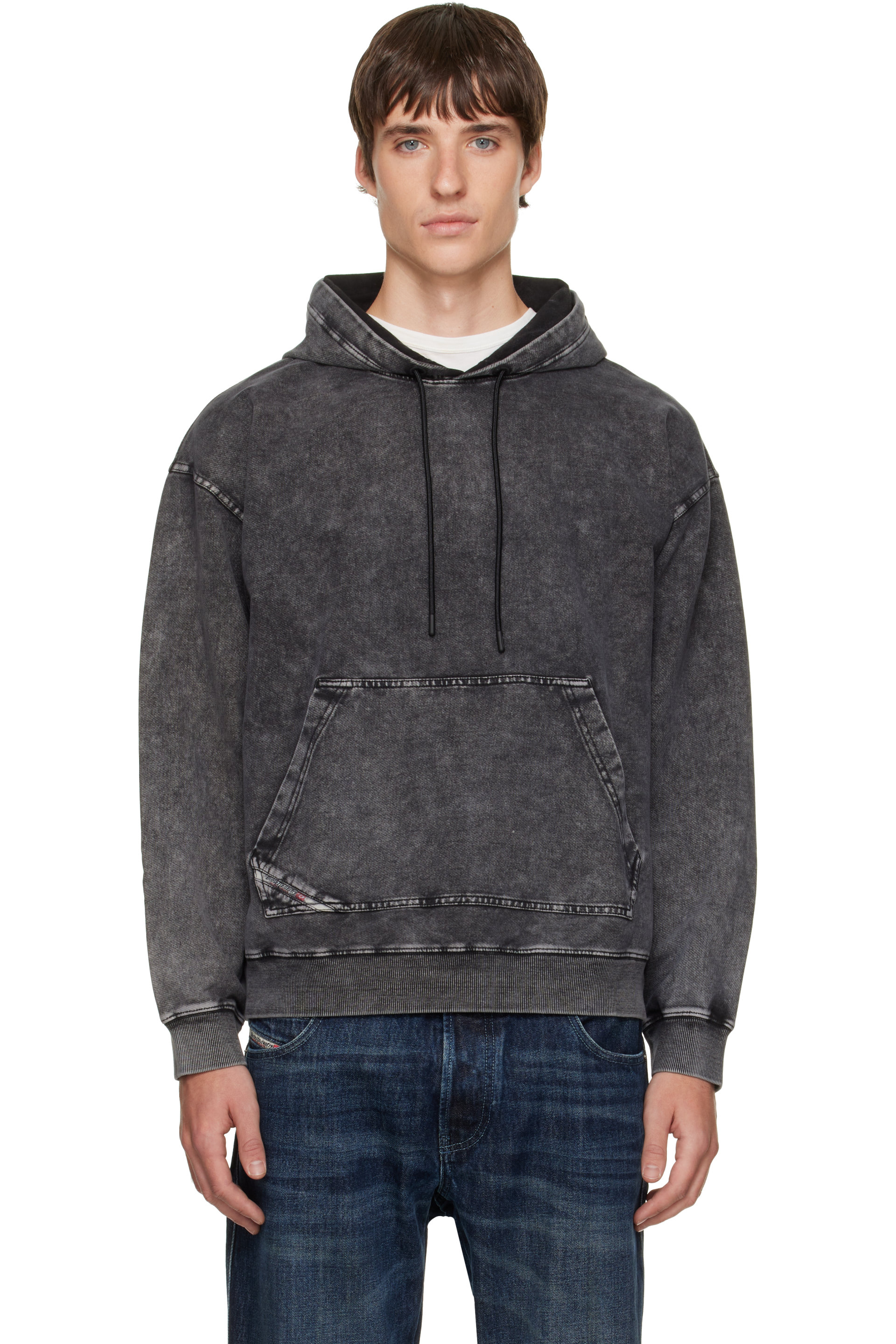 Diesel - Gray Treated Denim-Effect Hoodie