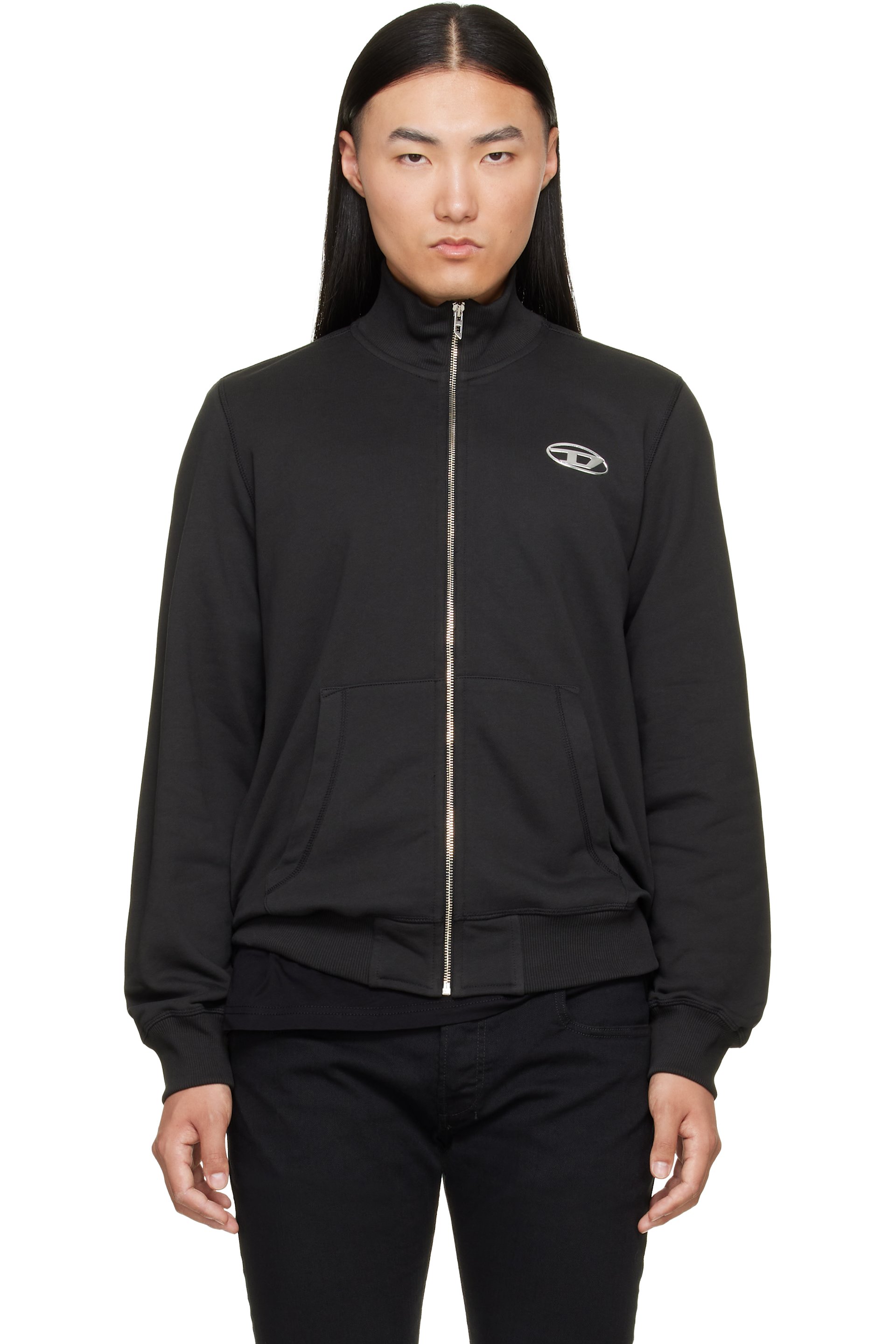 Diesel - Black Mock Neck Metallic Oval D Track Jacket