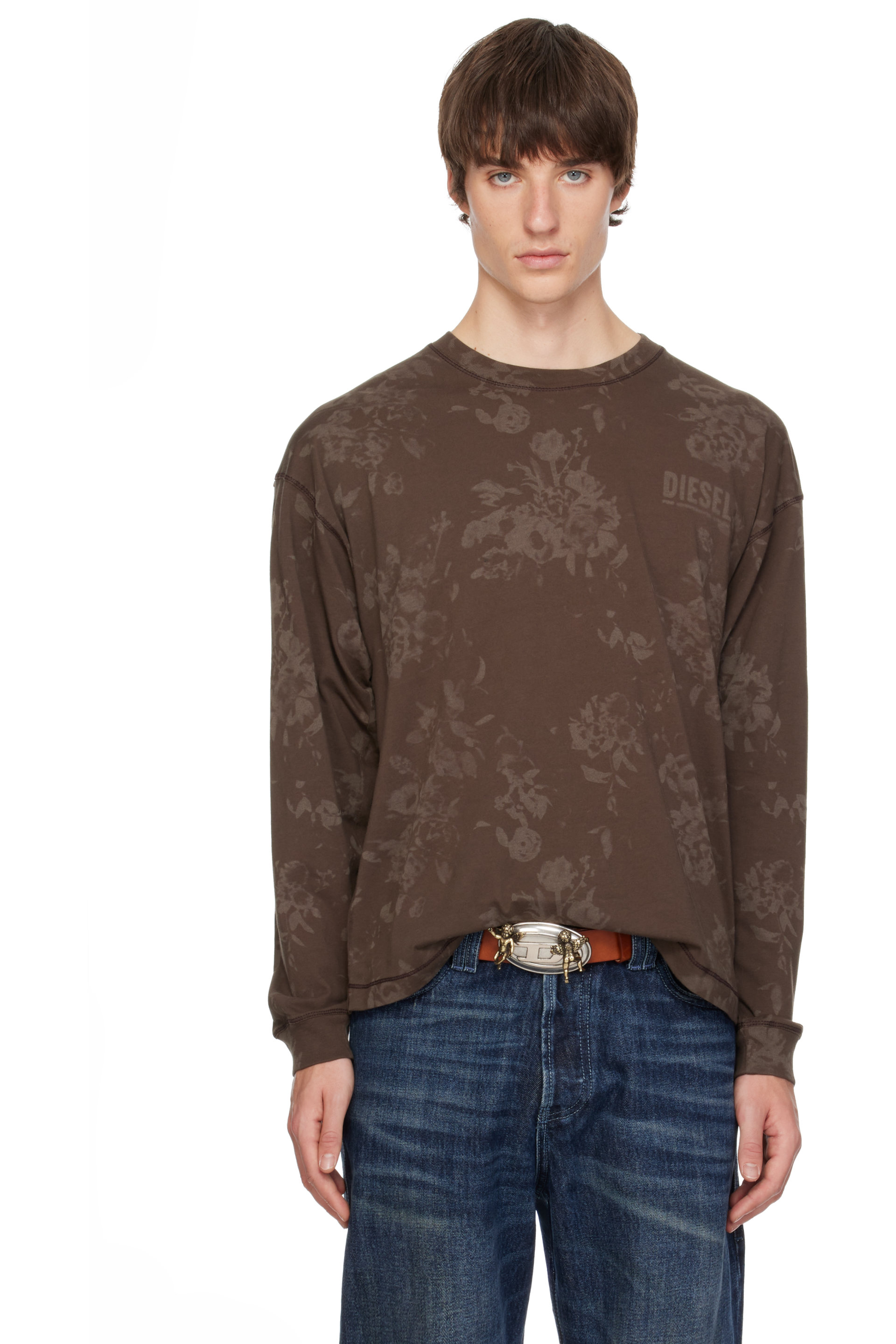 Diesel - T-shirt à manches longues droit brun