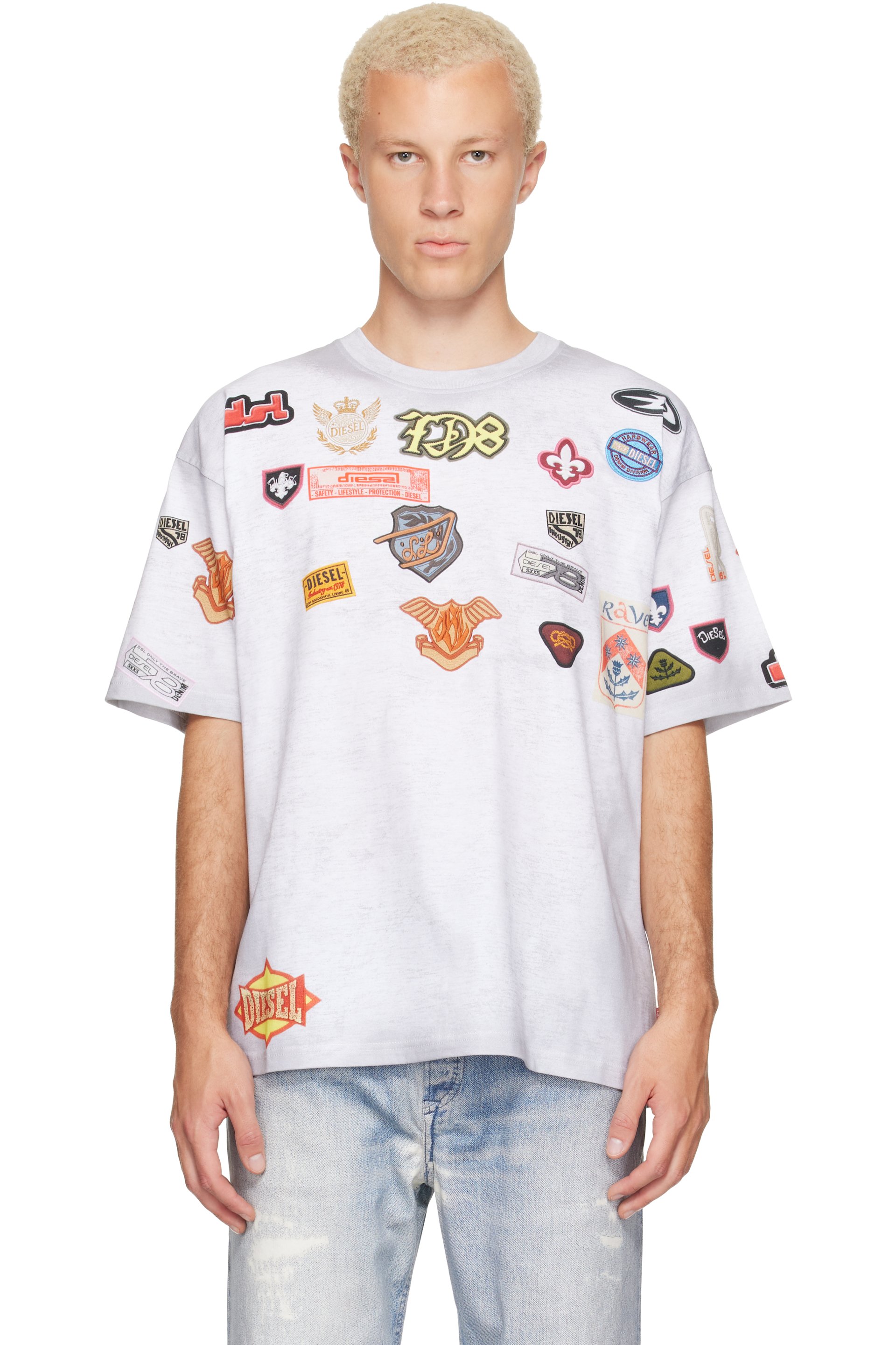 Diesel - T-shirt blanc à écussons