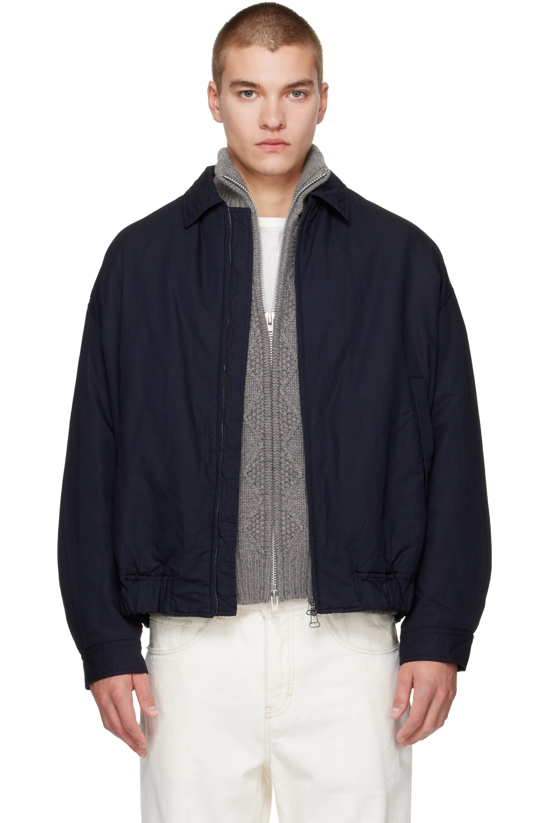 CASEY CASEY - Blouson Meaux bleu marine en coton et lin