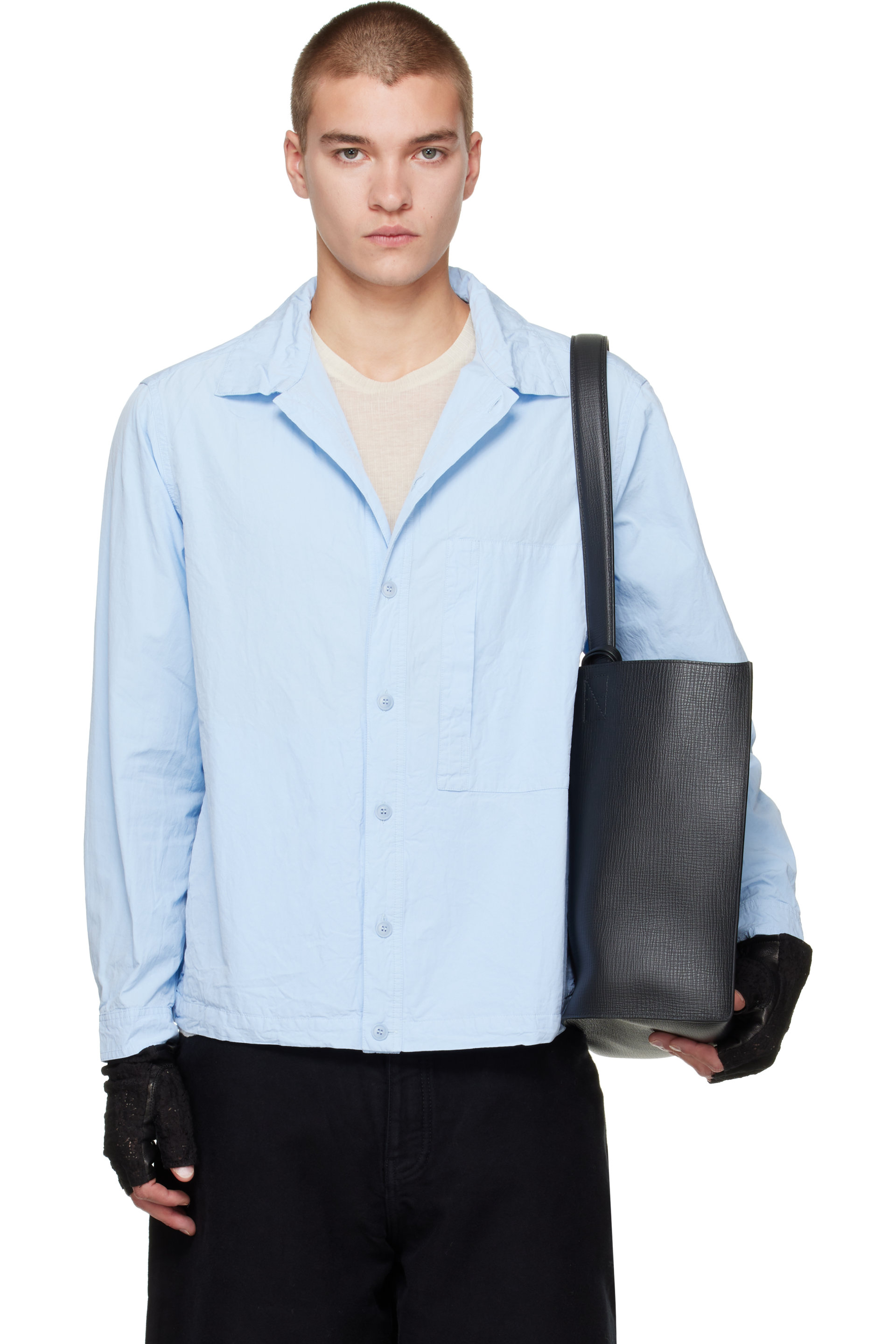CASEY CASEY - Chemise Fabu bleue en coton plissé Paper Cot