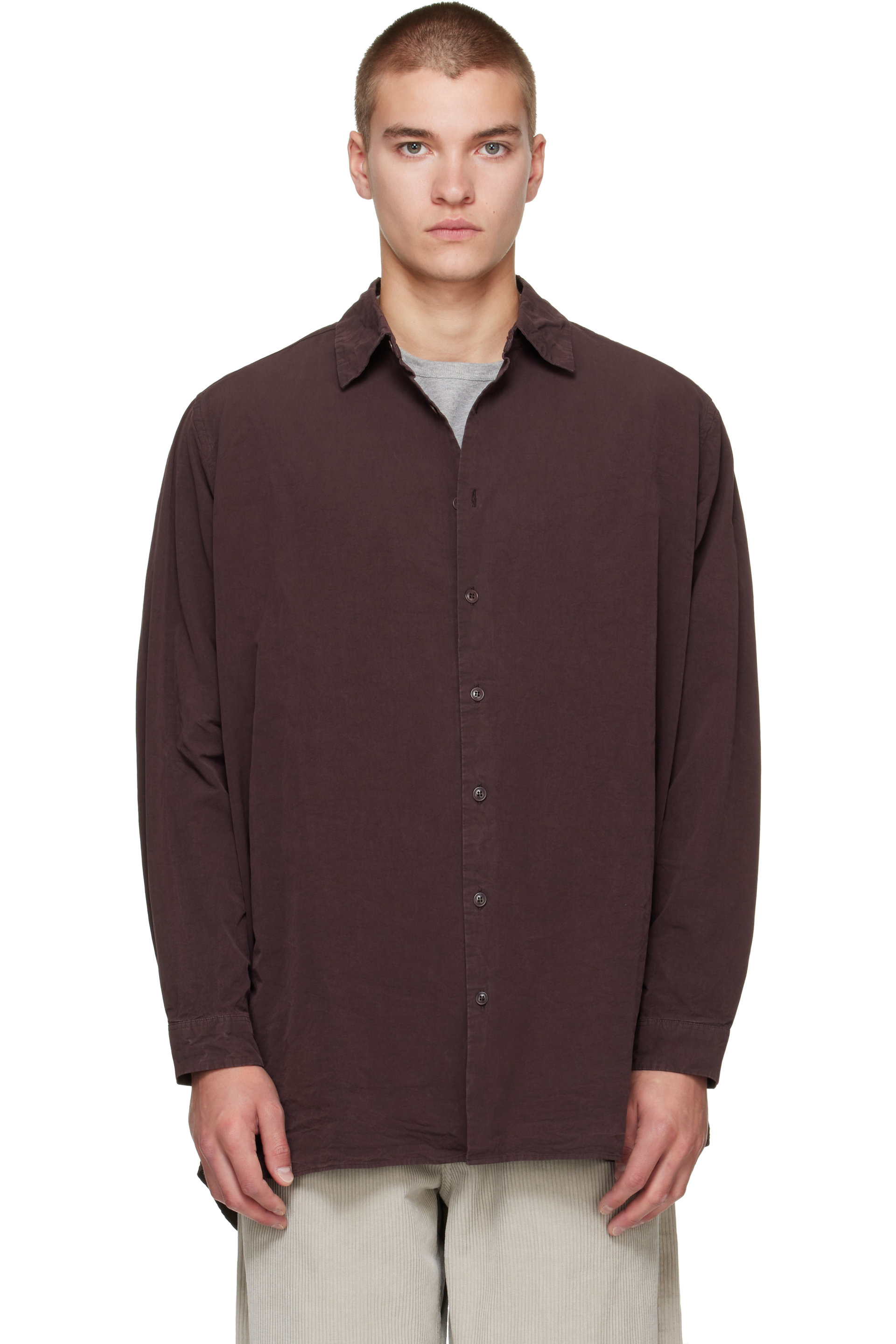 CASEY CASEY - Chemise Ikla brune en coton plissé Paper Cot