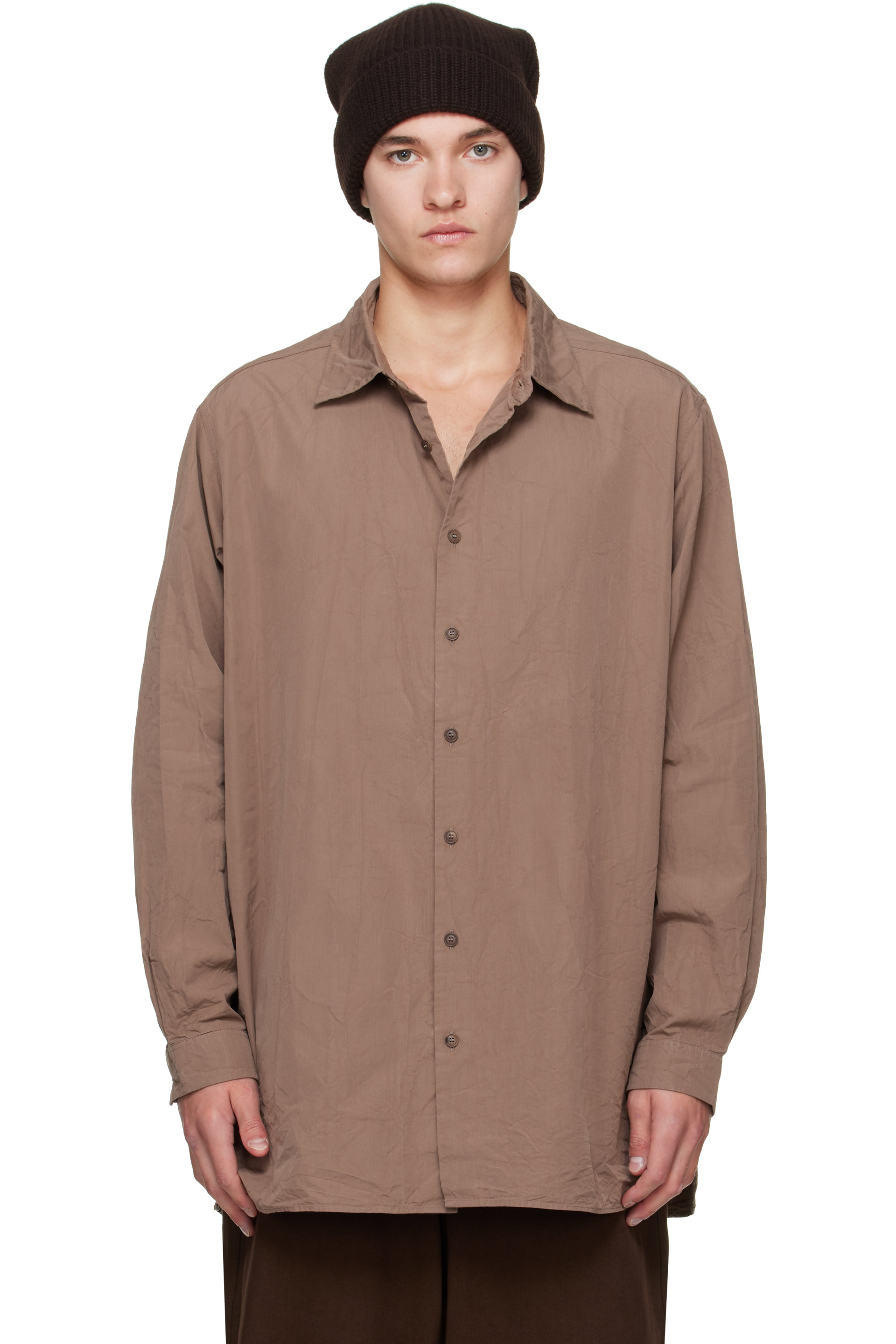 CASEY CASEY - Chemise Ikla brune en coton plissé Paper Cot