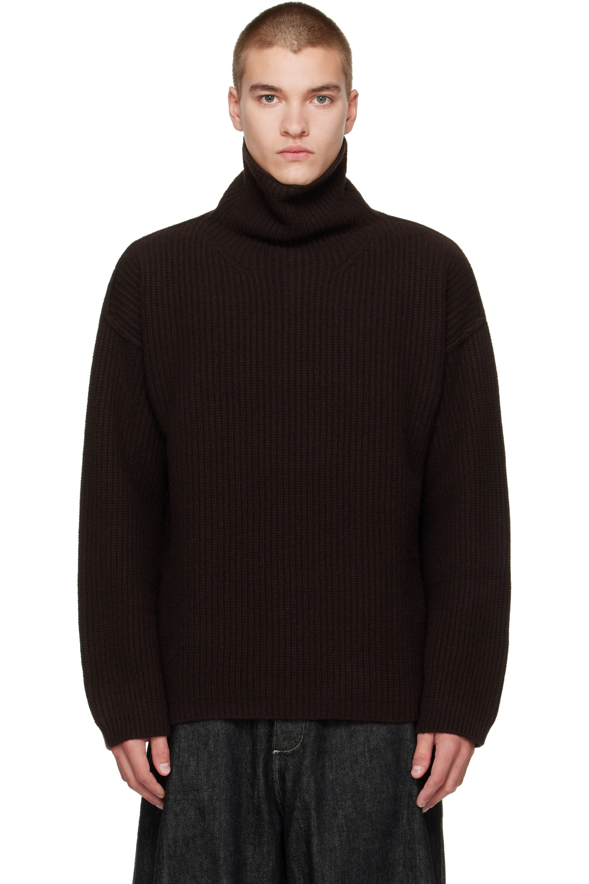 CASEY CASEY - Brown Wool Panno Turtleneck
