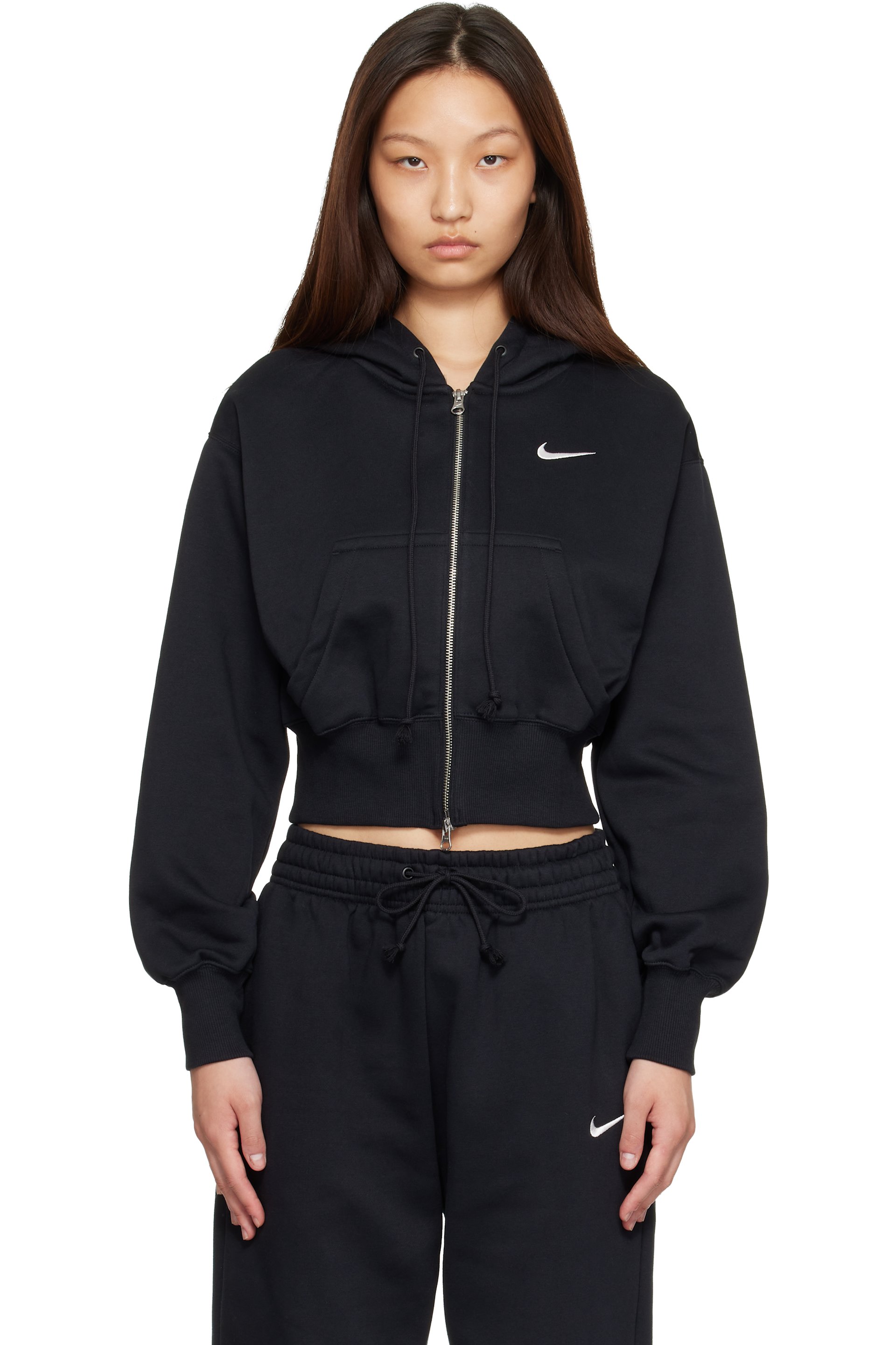 Nike - Pull à capuche de sport écourté noir à glissière - Phoenix