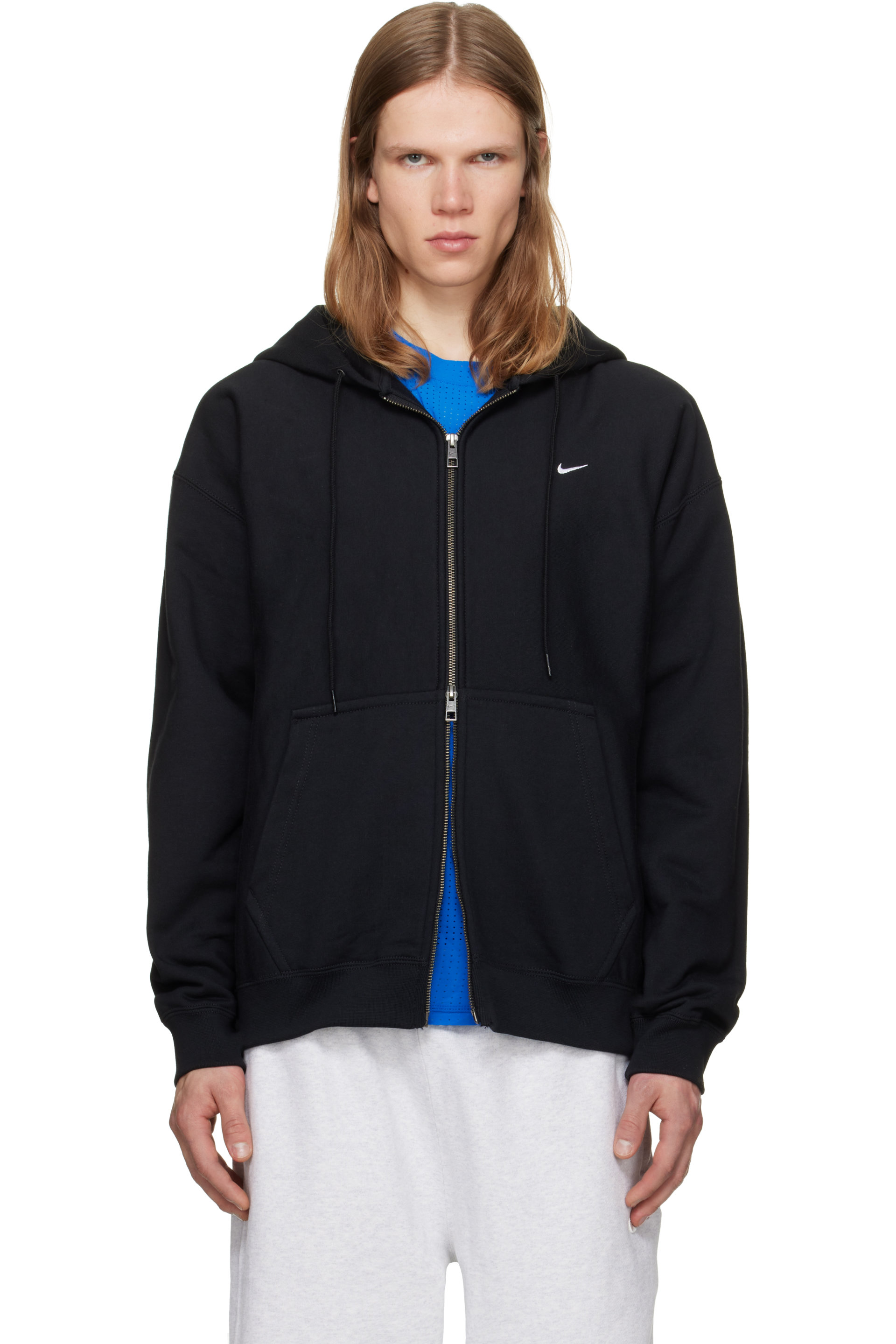 Nike - Black Solo Swoosh Full-Zip Fleece Hoodie
