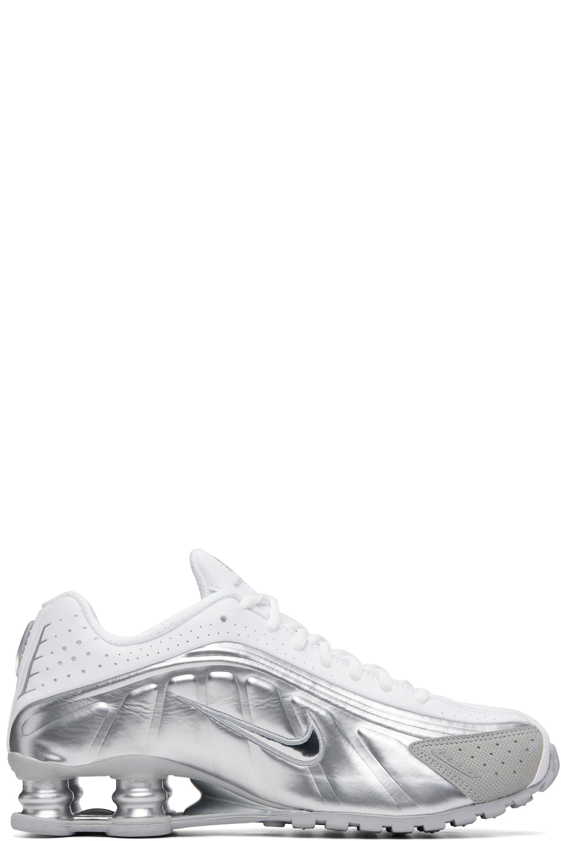 Nike - Baskets Shox R4 blanc et argenté édition spéciale