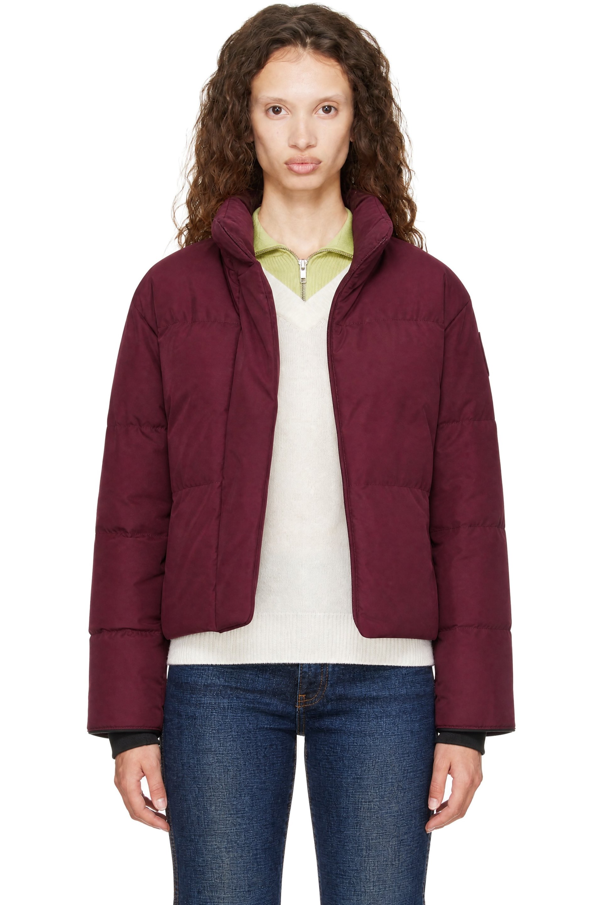 Canada Goose - Blouson écourté Grandview bourgogne à écusson ton sur ton rembourré en duvet