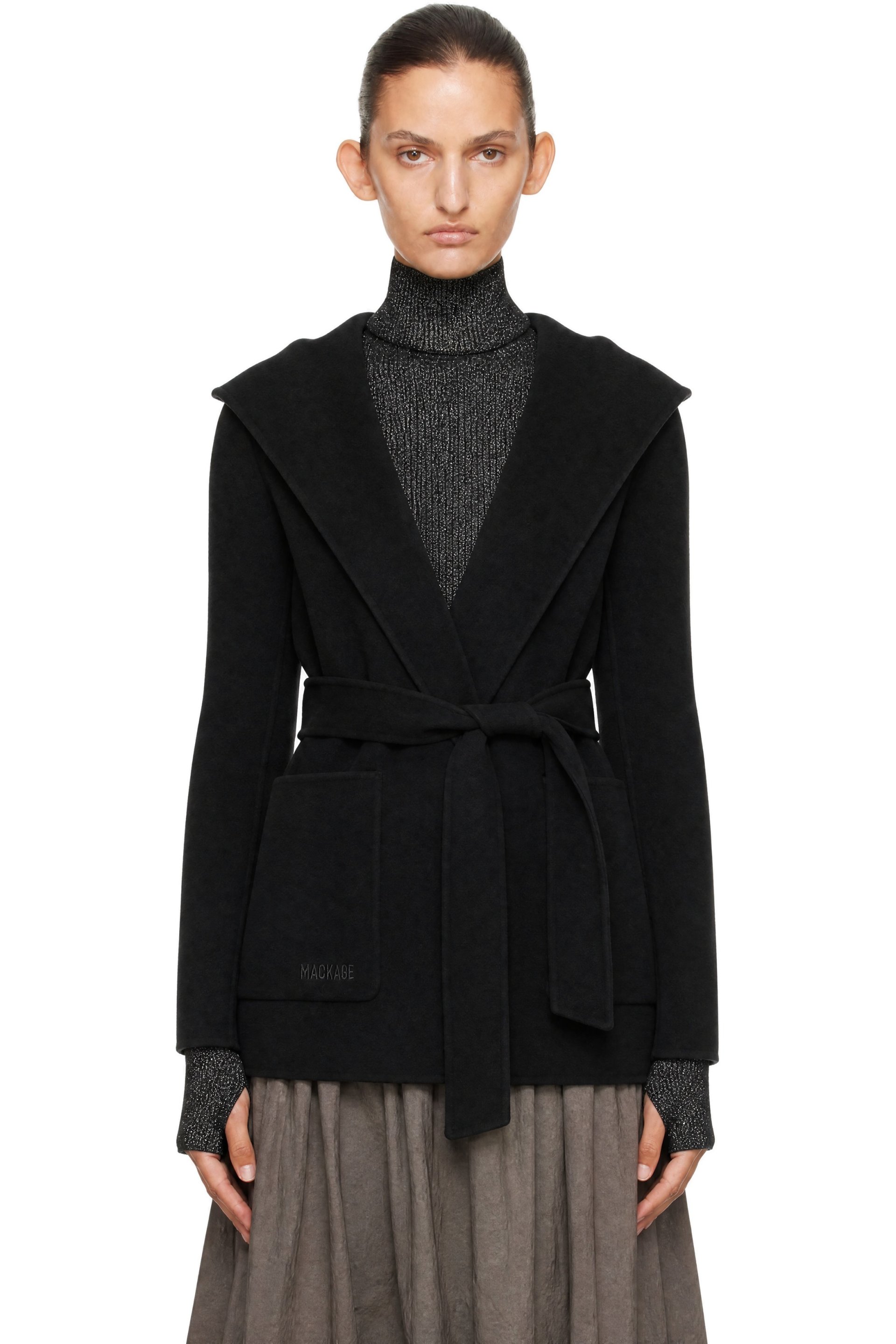 MACKAGE - Black PAYA-Z Wool Wrap Sash Belt Coat