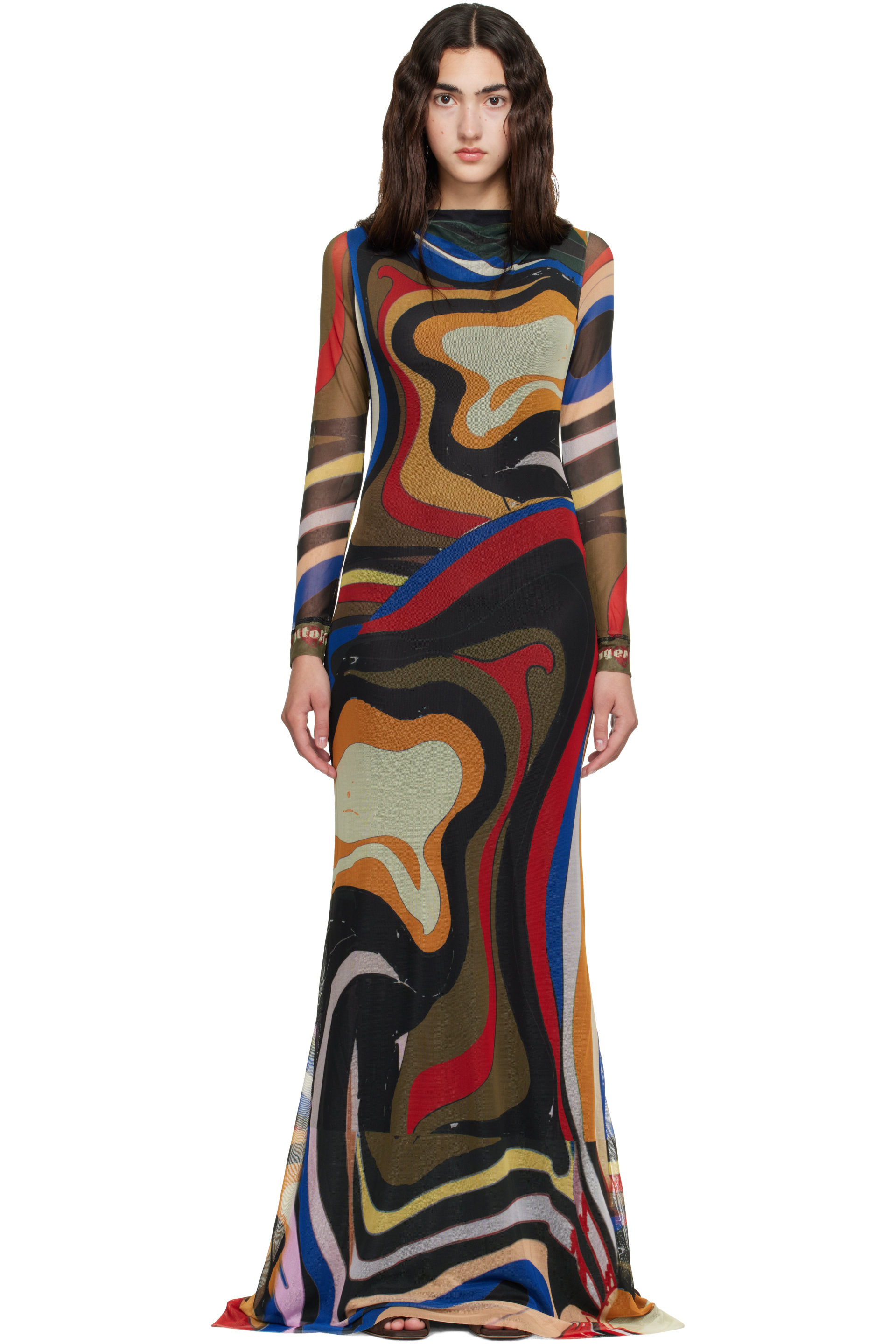 Ottolinger - Multicolor Mesh Longsleeve Maxi Dress