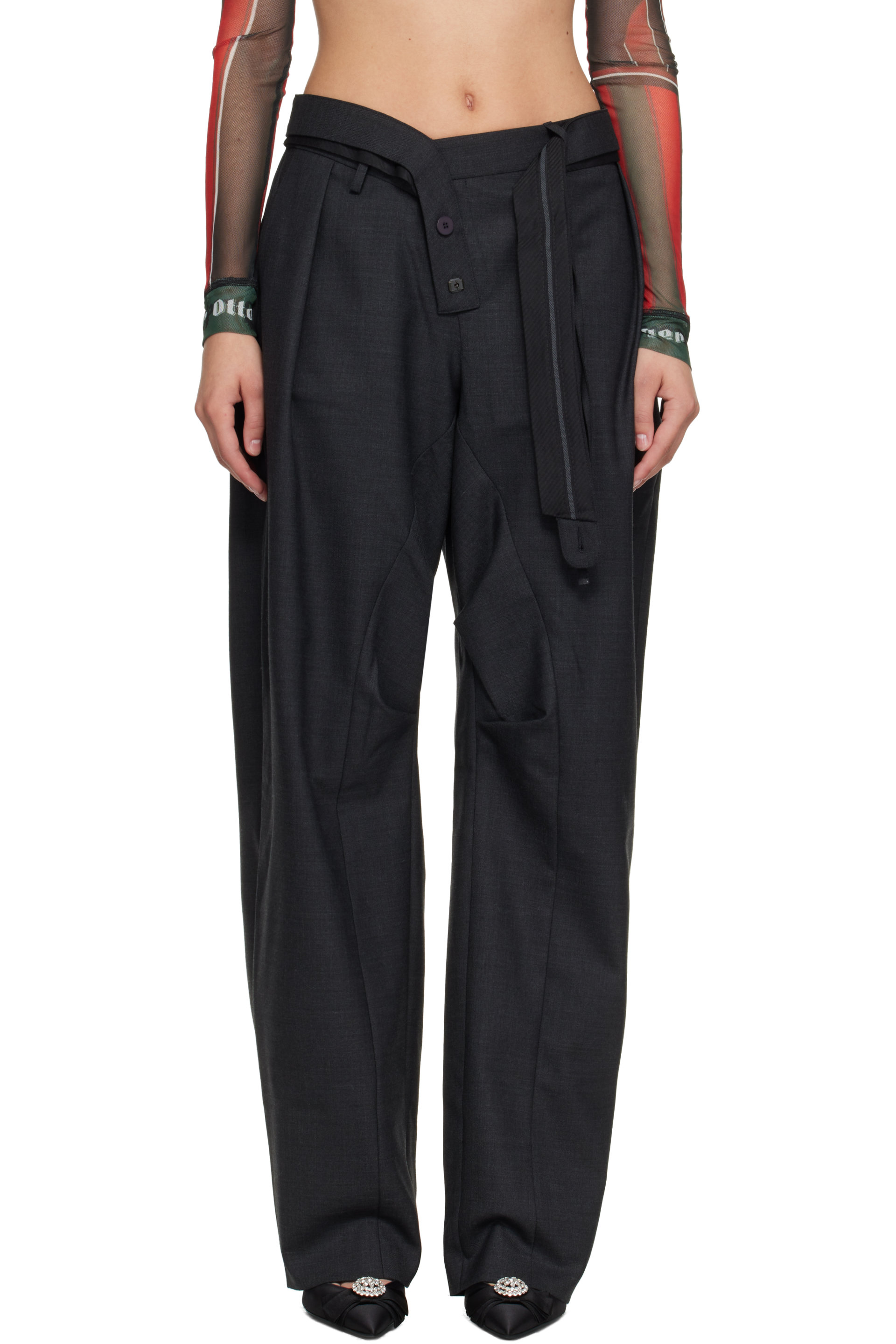 Ottolinger - Gray Strapped Baggy Suit Trousers