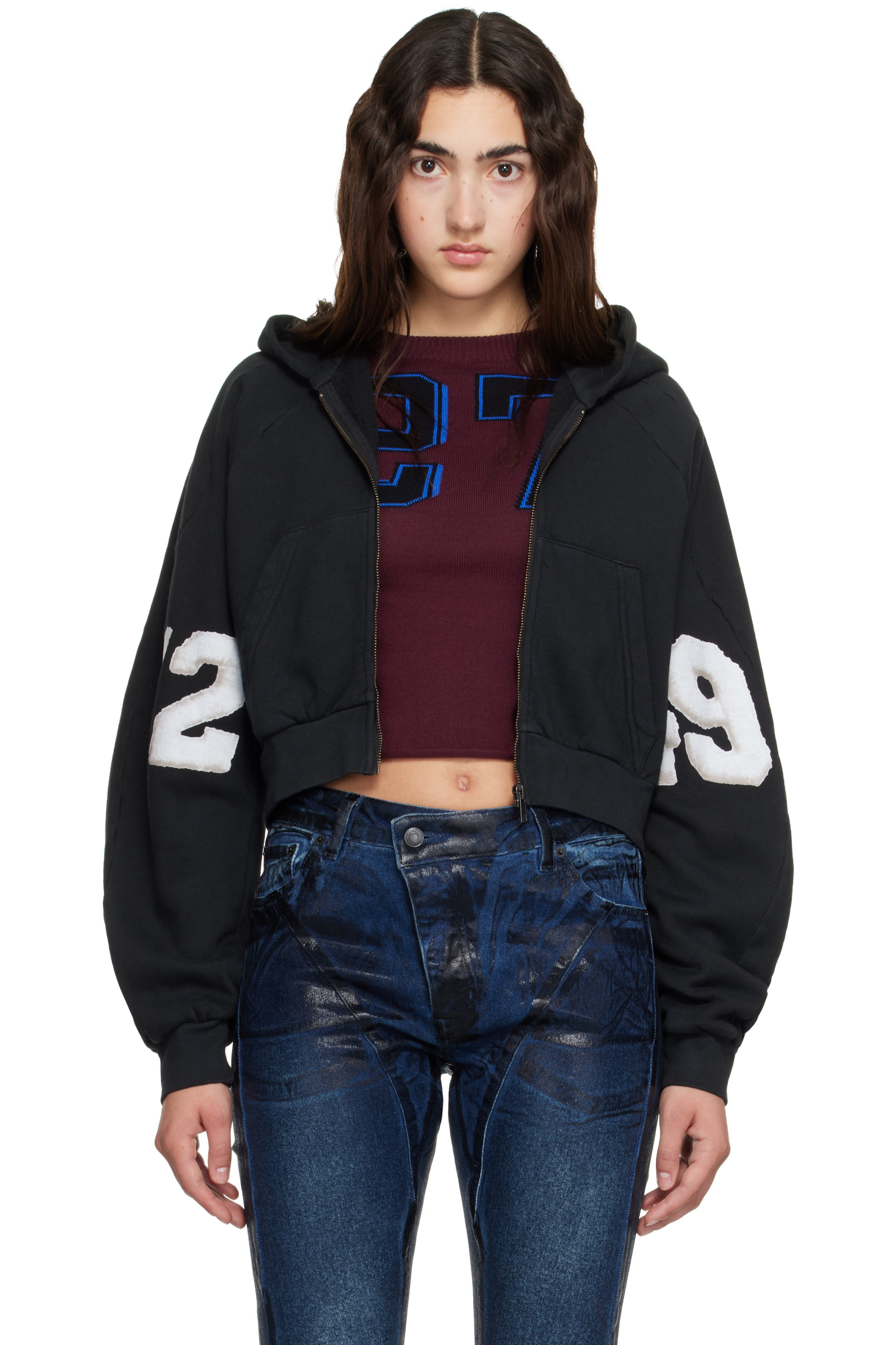 Ottolinger - Black Cropped Zip Hoodie