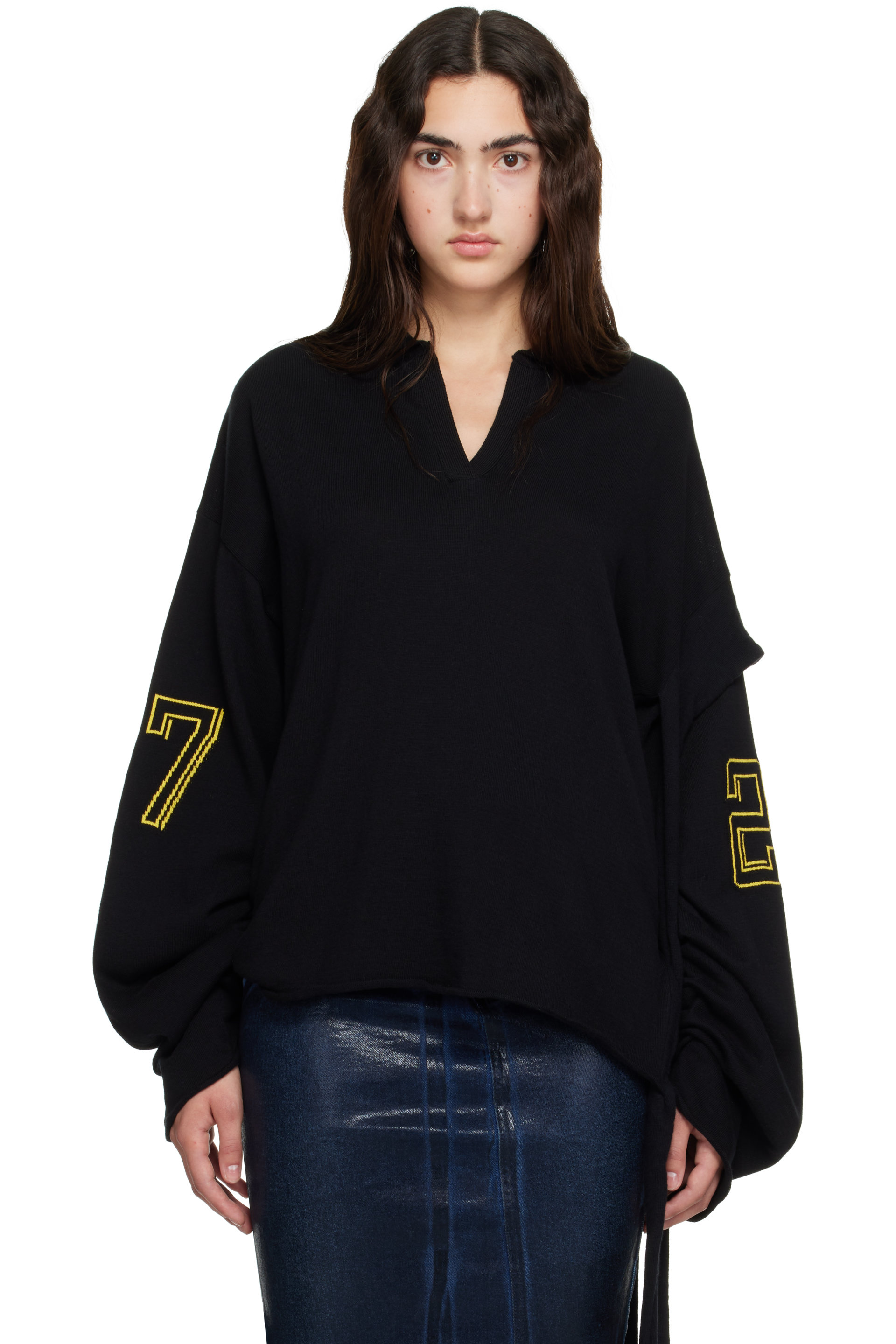 Ottolinger - Black Oversized Jacquard Longsleeve Sweater
