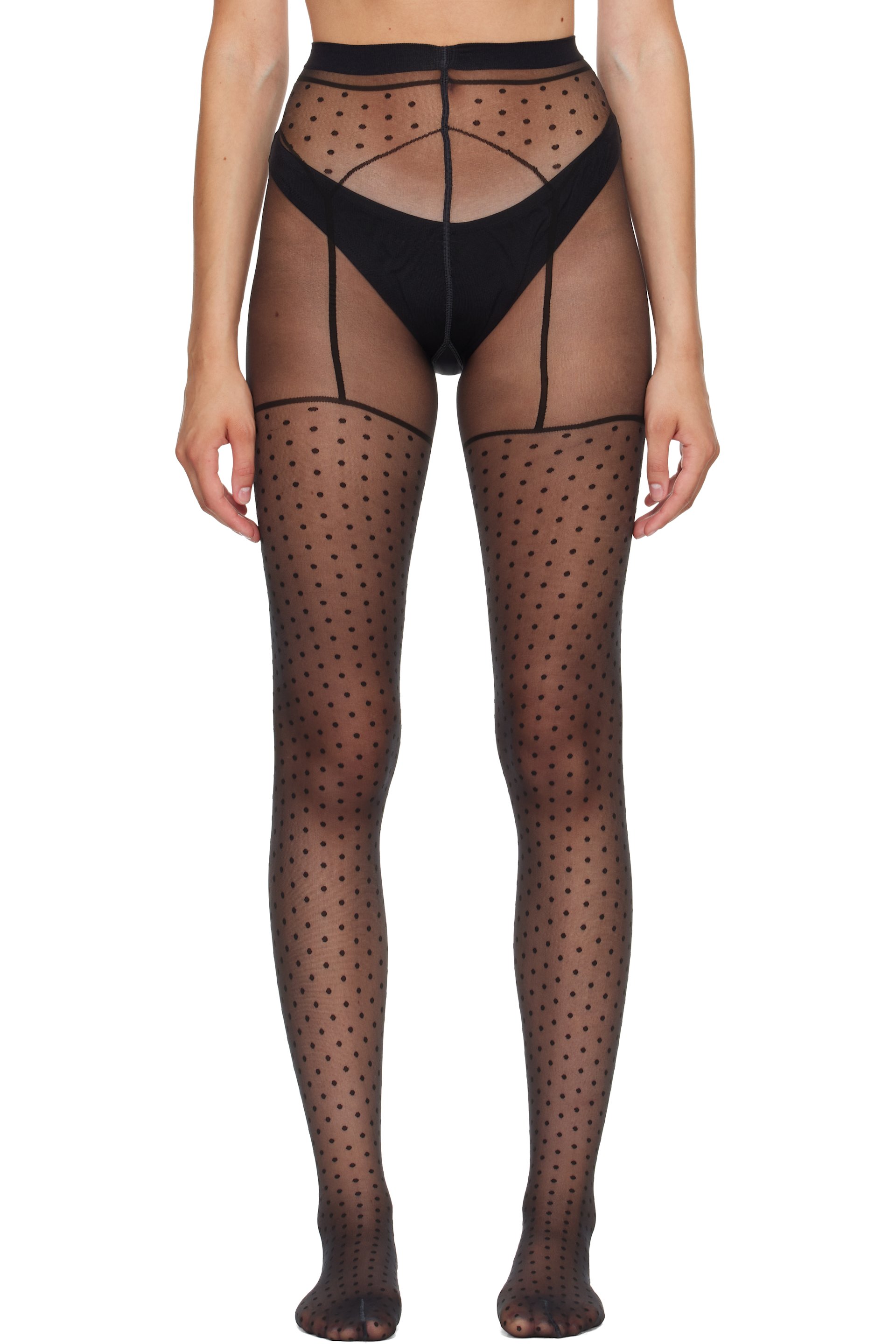 Wolford - Black Dotted Garter Belt Tights