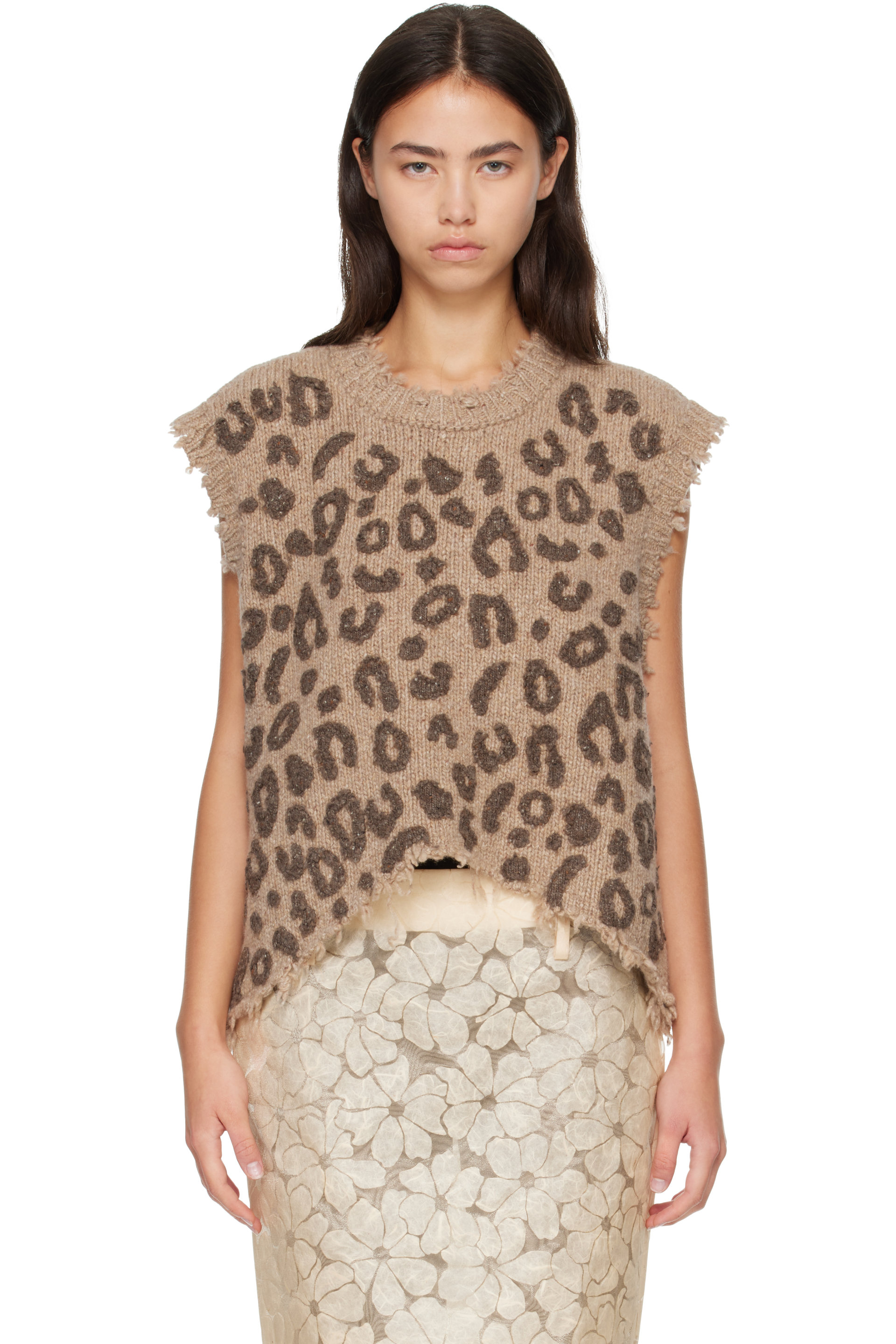 R13 - Beige Leopard Boyfriend Sweater Vest