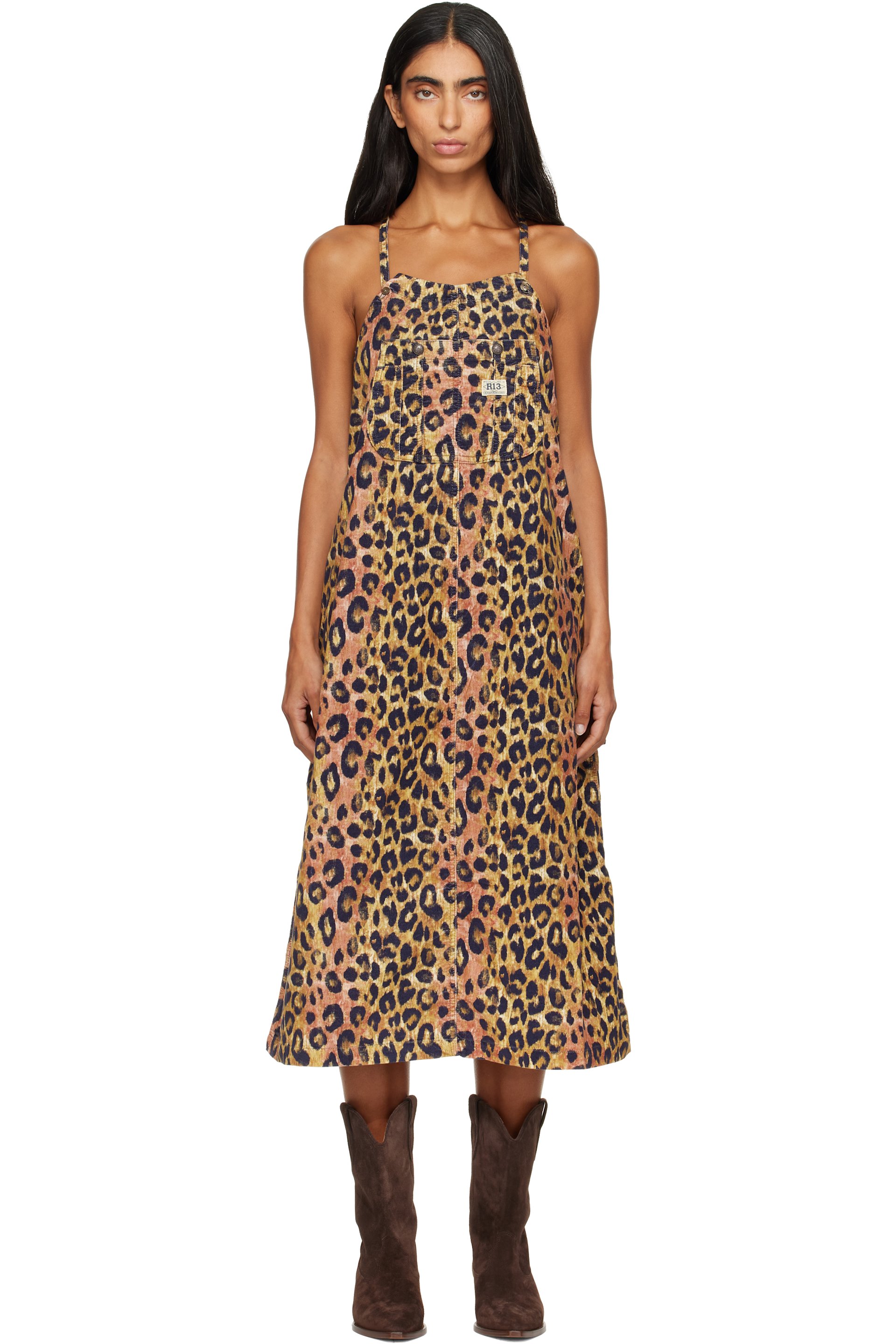 R13 - Brown Relaxed Strappy Midi Dress