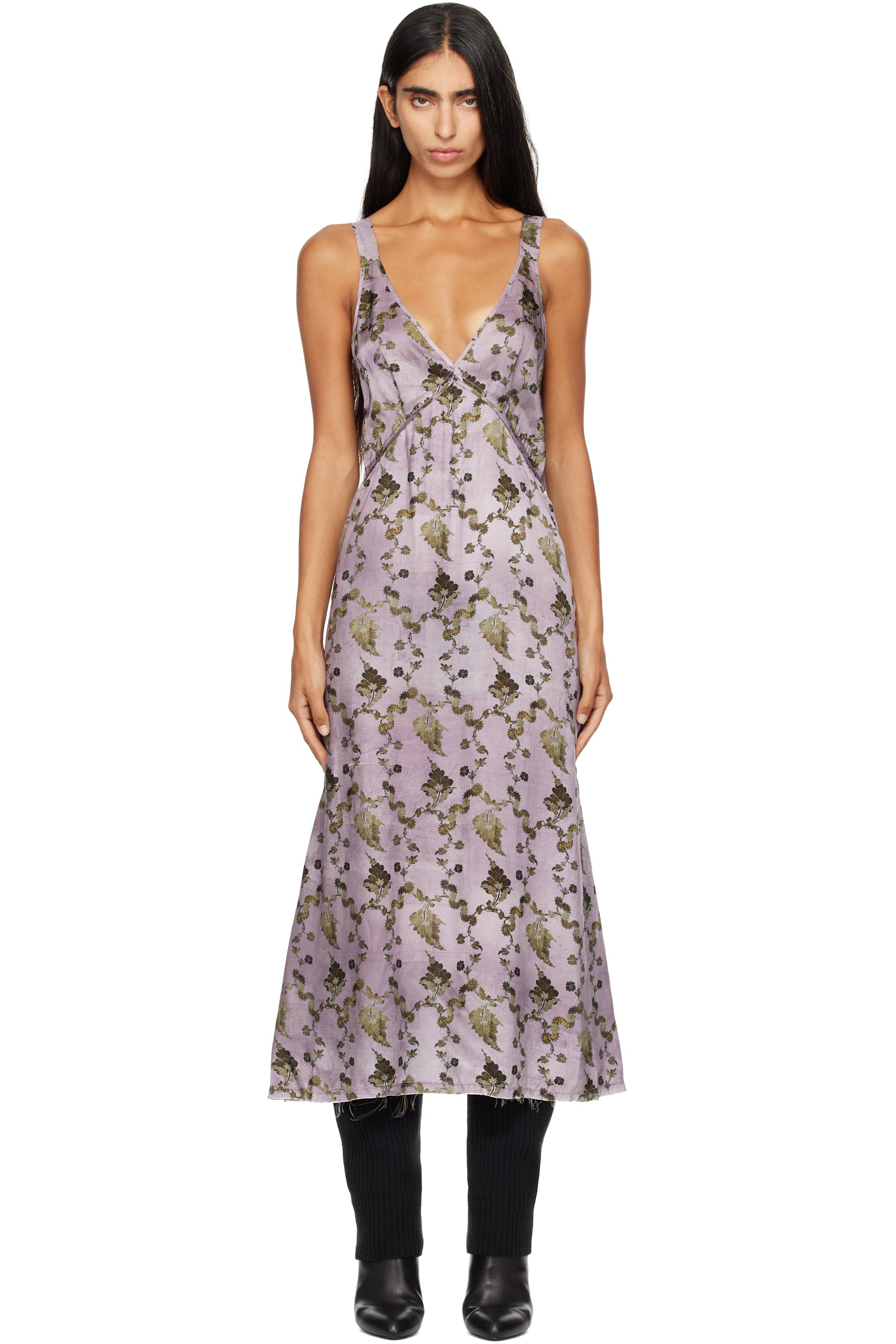 R13 - Purple Grunge Slip Midi Dress