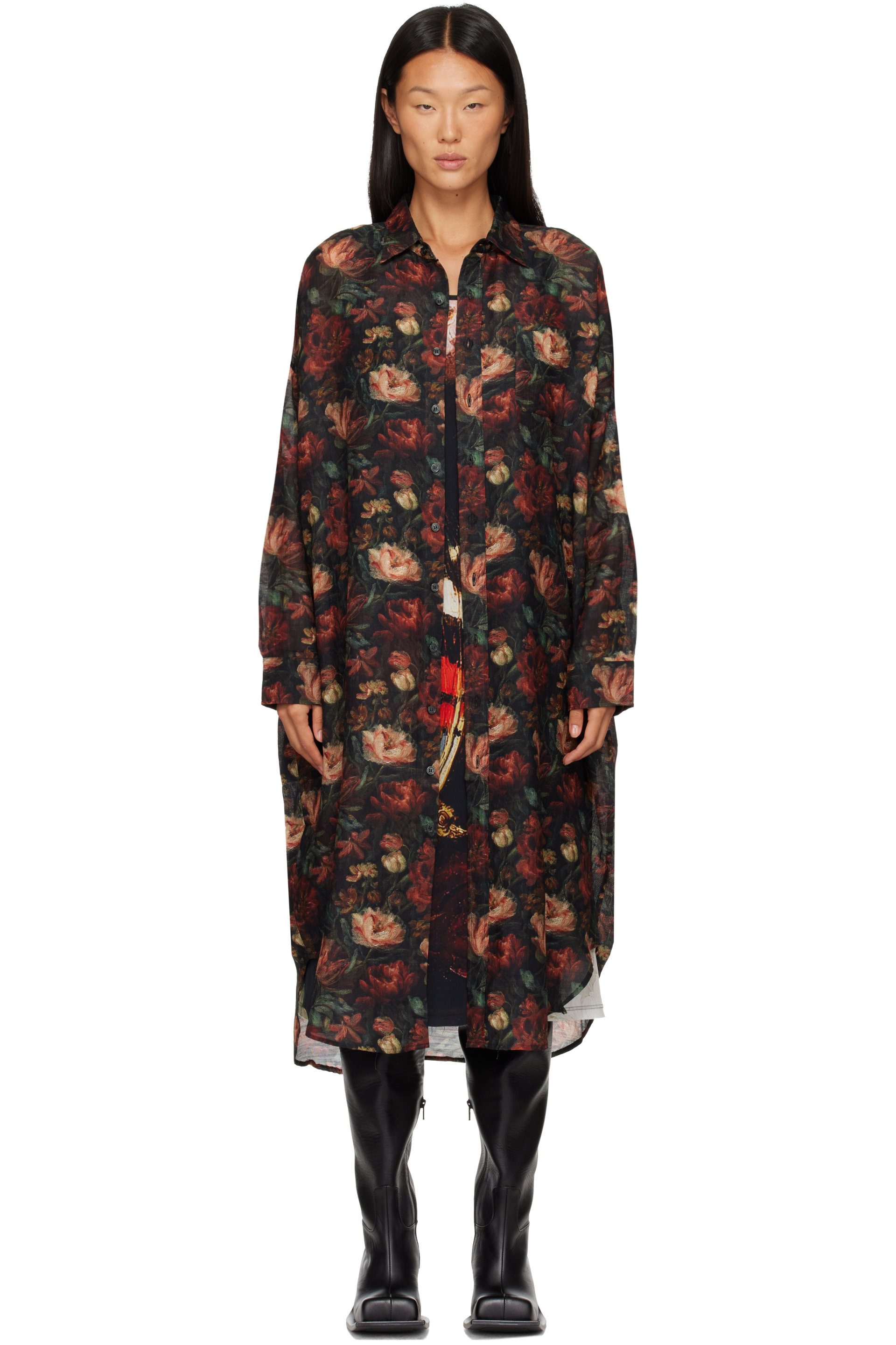 R13 - Red & Black Jumbo Shirt Midi Dress