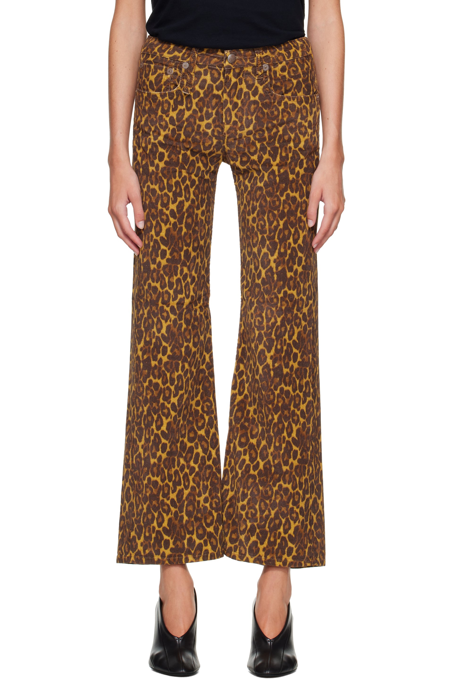 R13 - Brown Joan Cropped Flare Jeans
