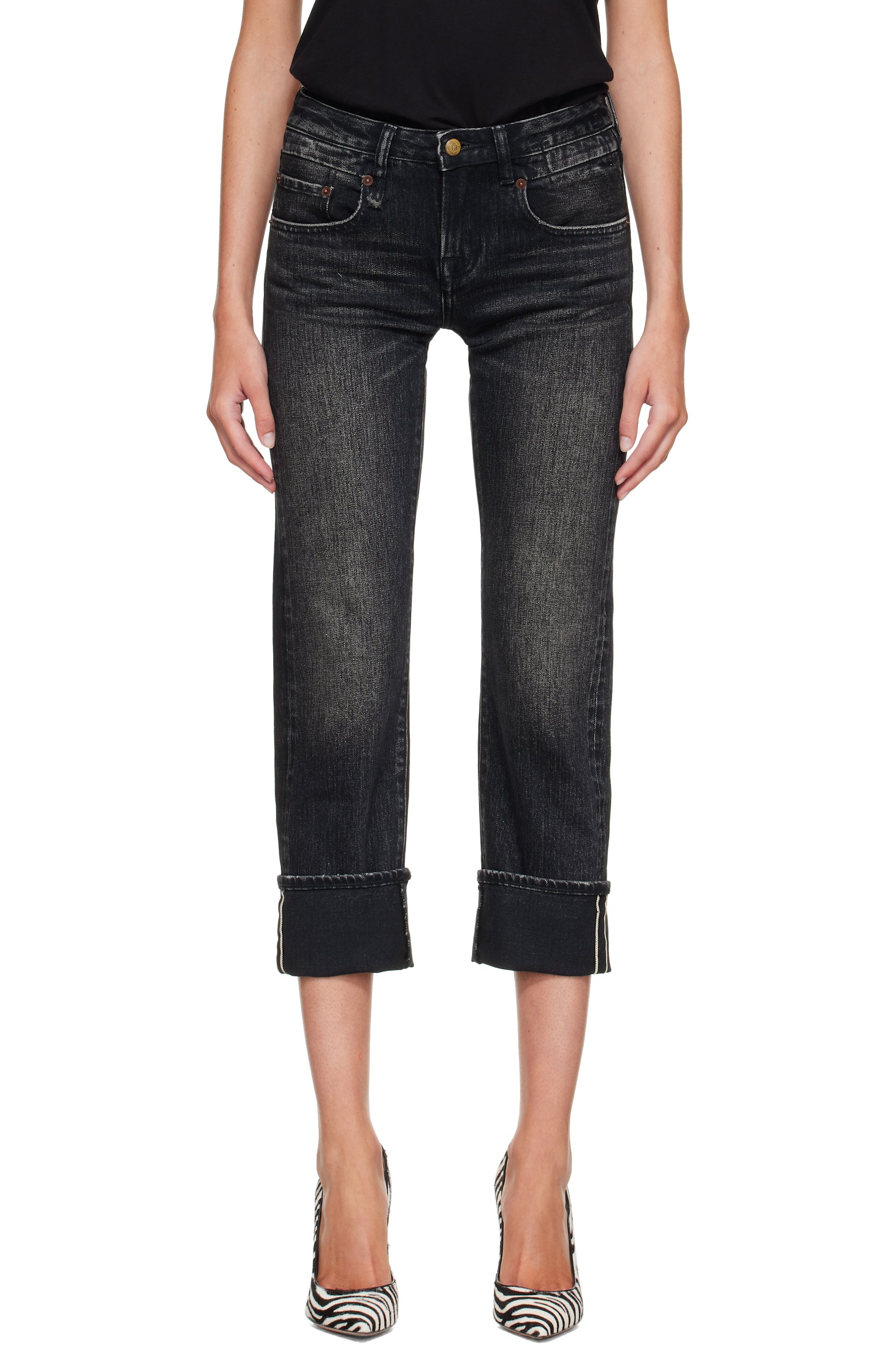 R13 - Black Cuffed Boy Straight Jeans