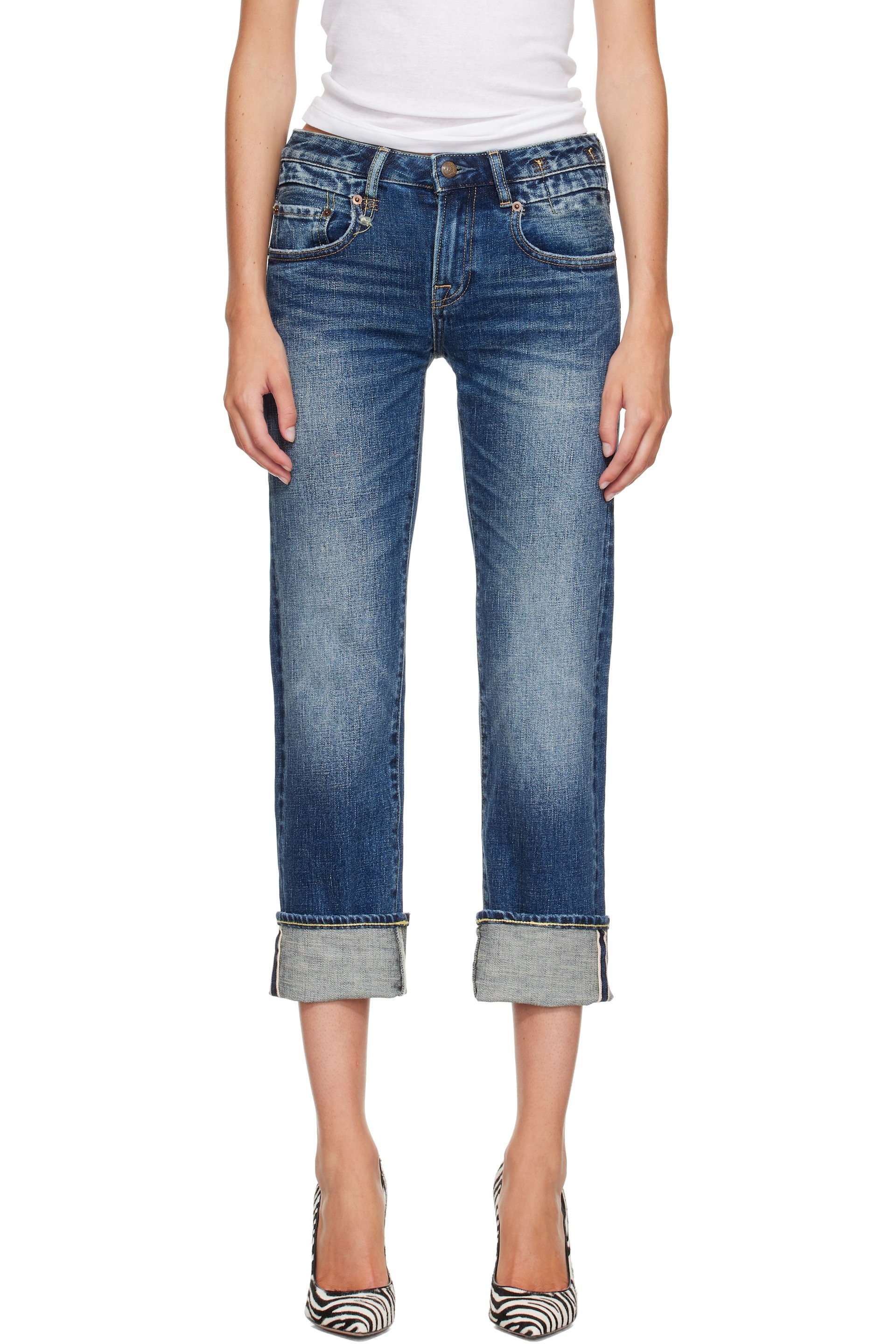 R13 - Blue Cuffed Boy Straight Jeans