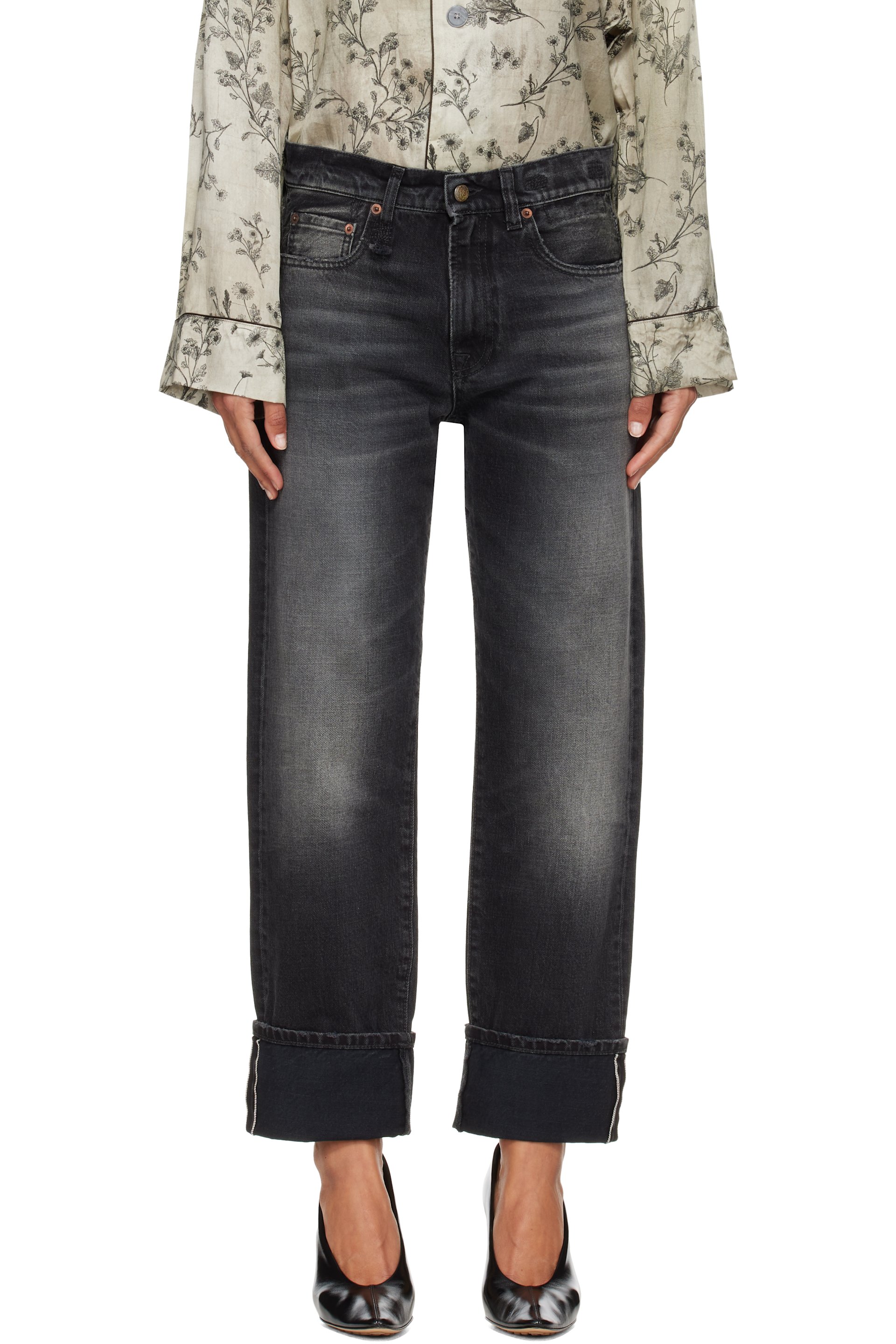 R13 - Black Cuffed BF Jeans