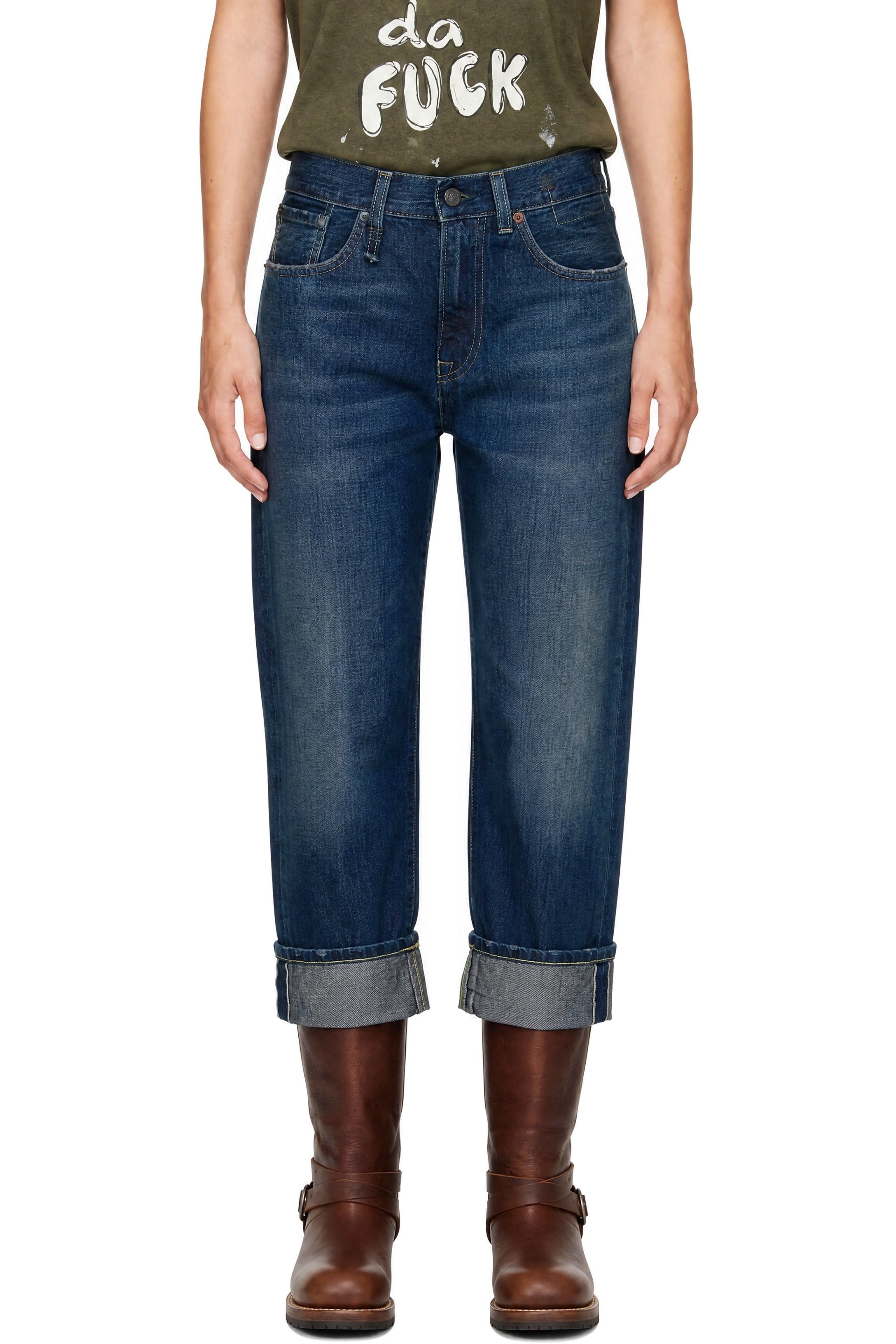 R13 - Blue Cuffed Boyfriend Jeans