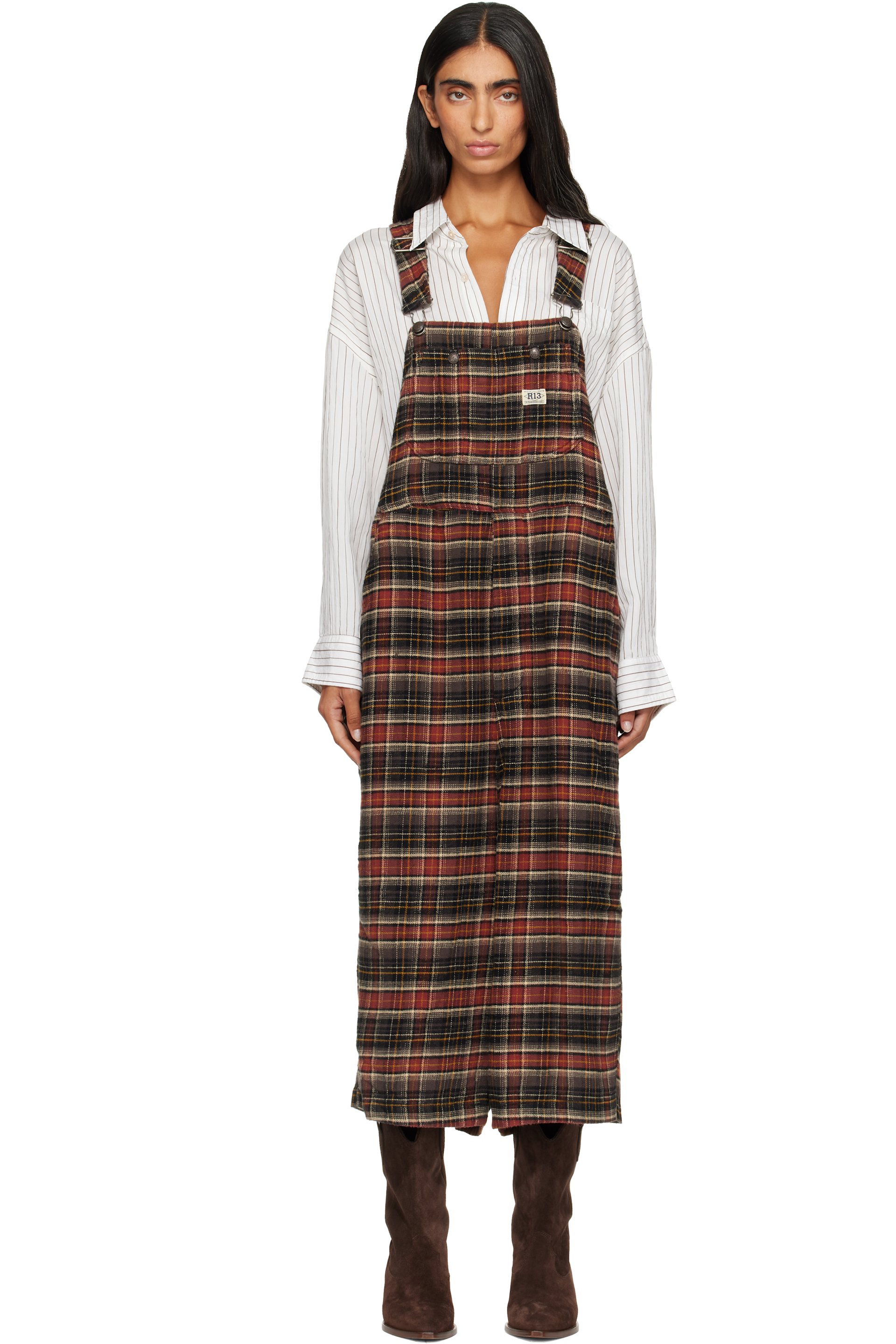 R13 - Gray & Burgundy Jumbo Overalls