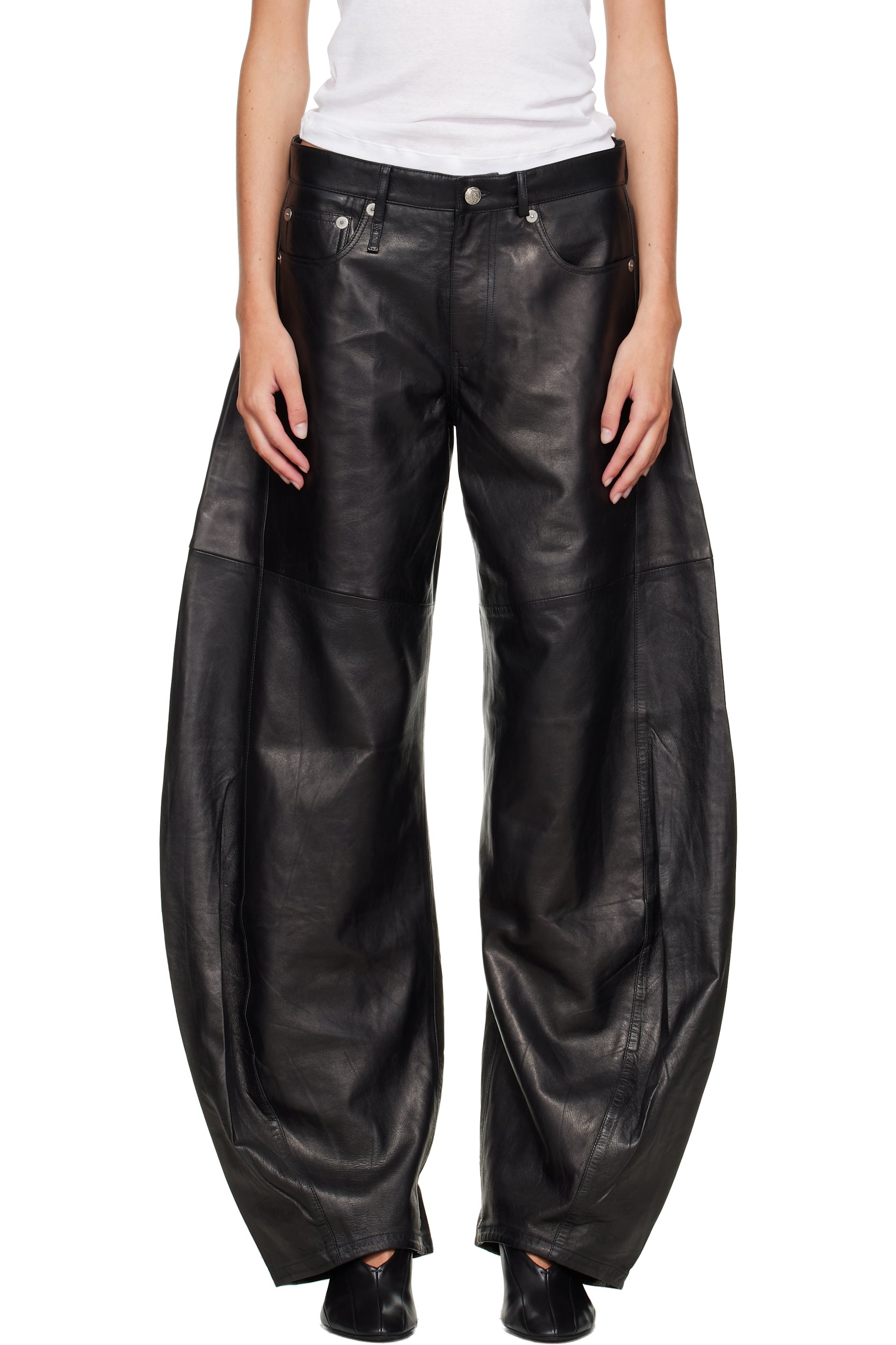 R13 - Black Janine Barrel Leather Pants
