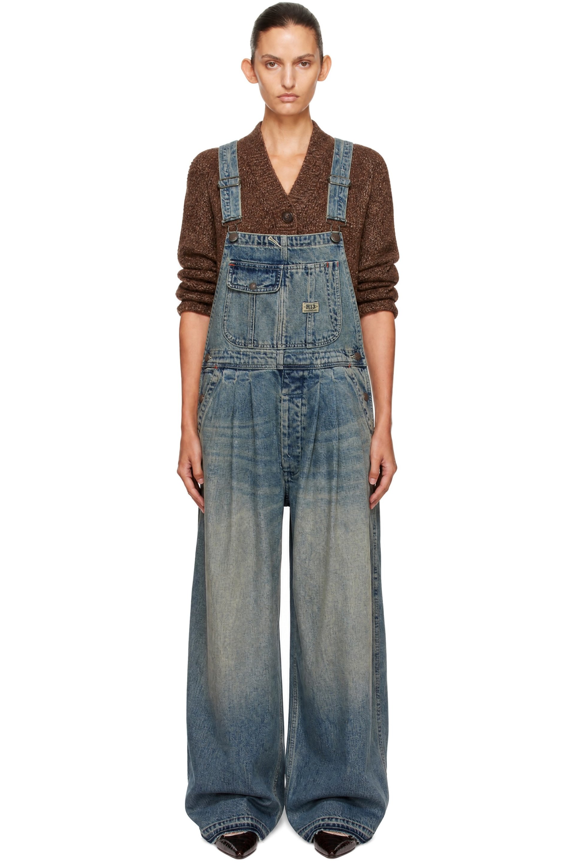 R13 - Blue Triple Pleat Denim Overalls