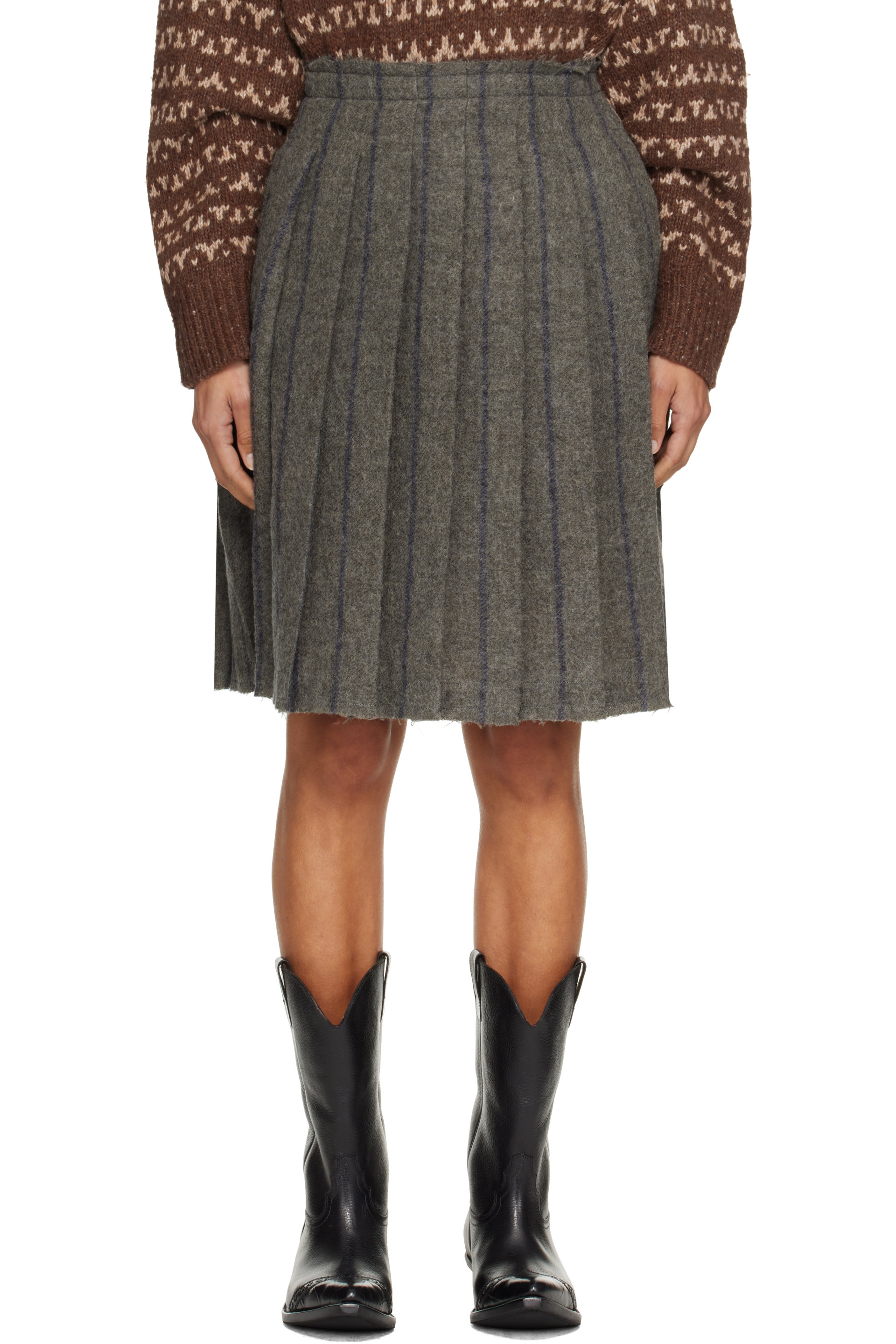 R13 - Gray Pleated Midi Skirt