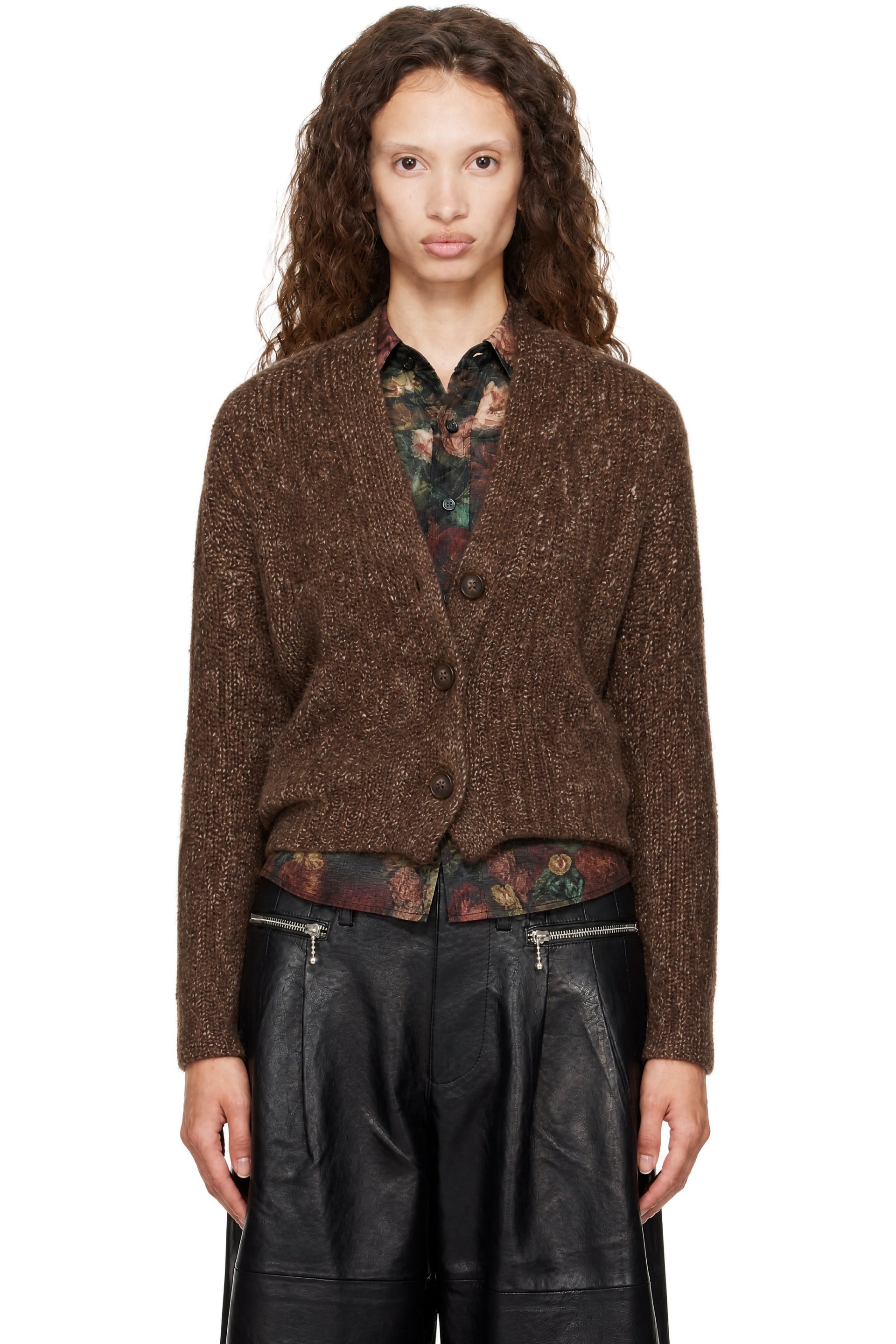 R13 - Brown Split Hem Ribbed Cardigan