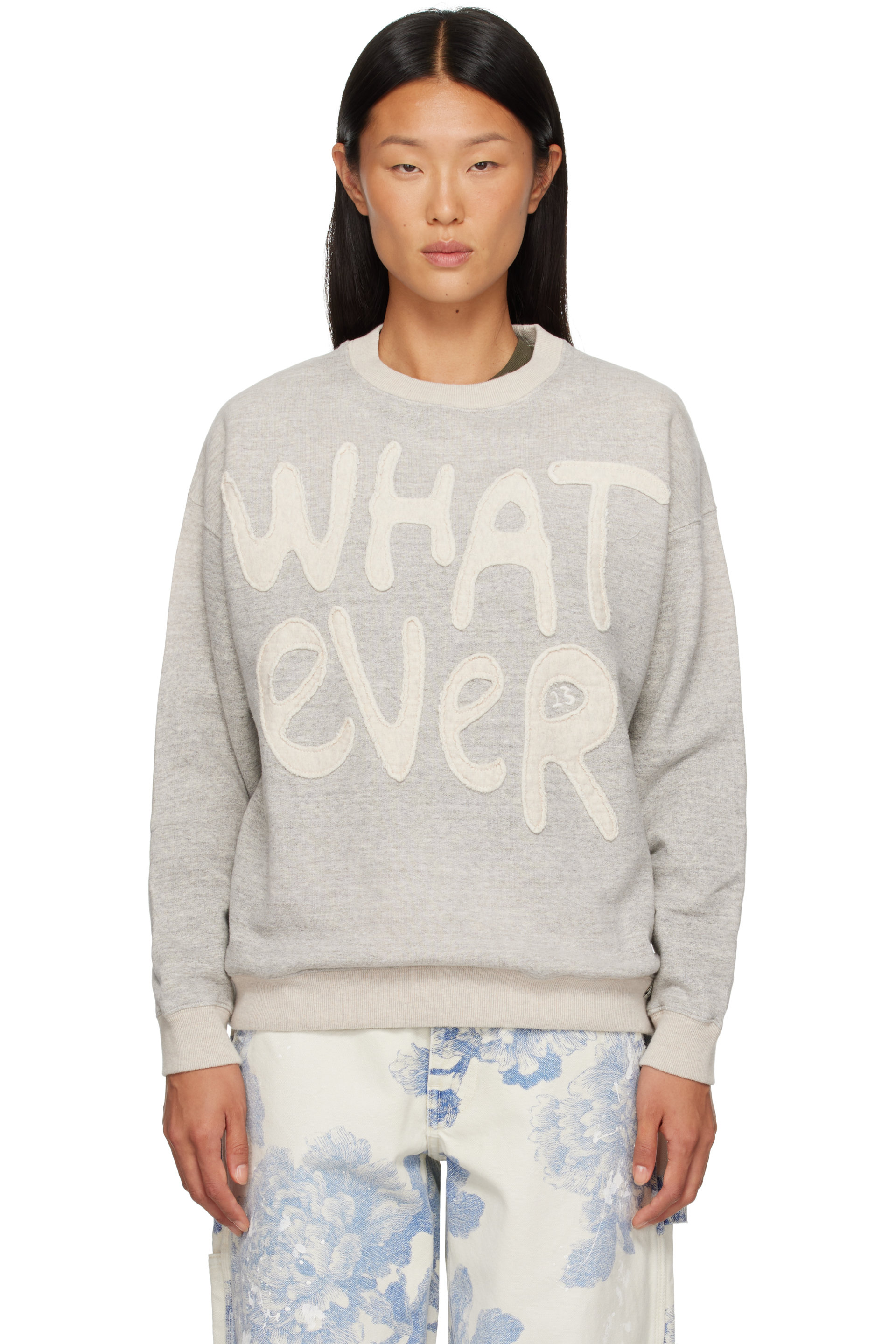 R13 - Gray 'Whatever' Oversized Crewneck Sweatshirt