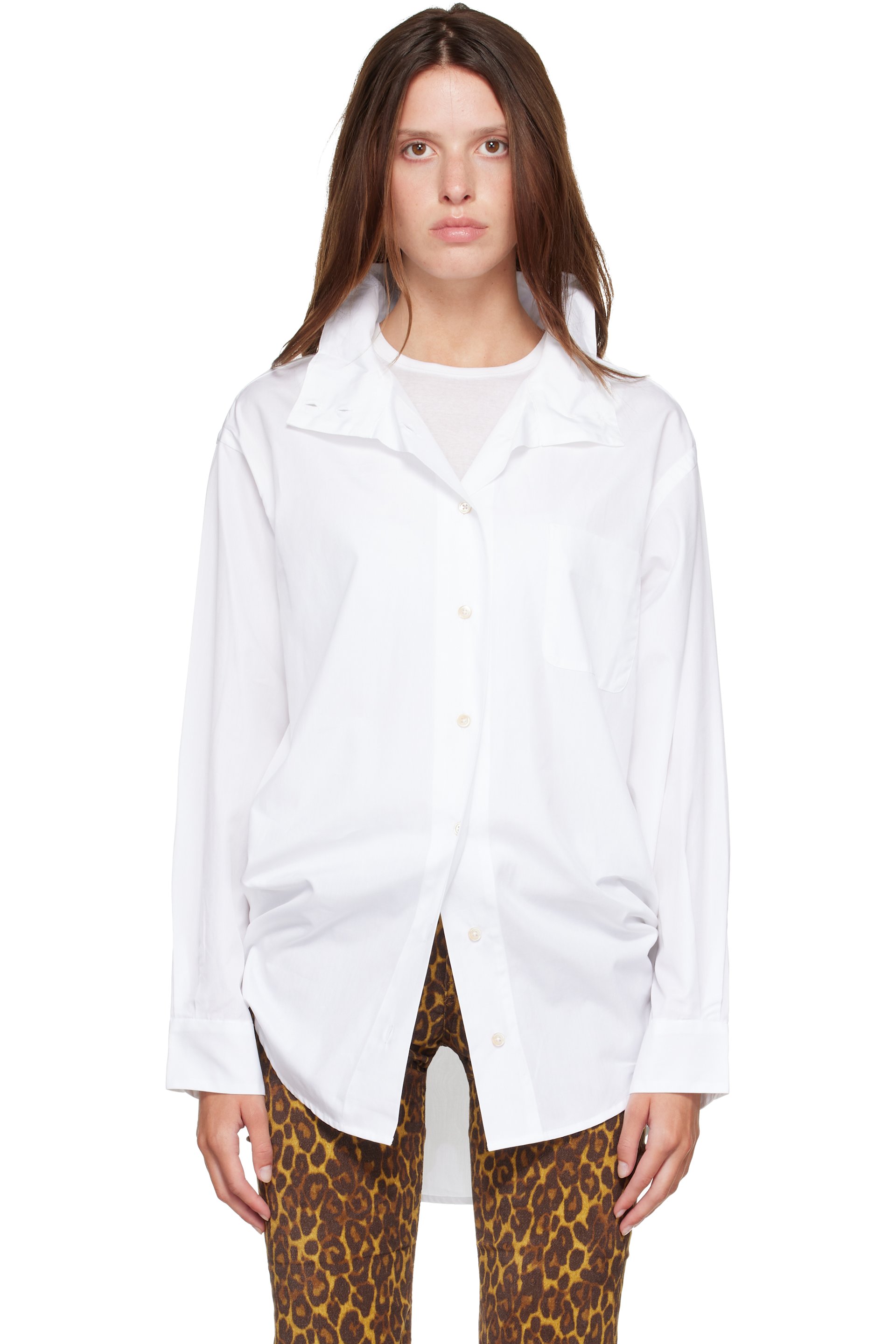 R13 - White Tall Collar Boyfriend Button Up Shirt