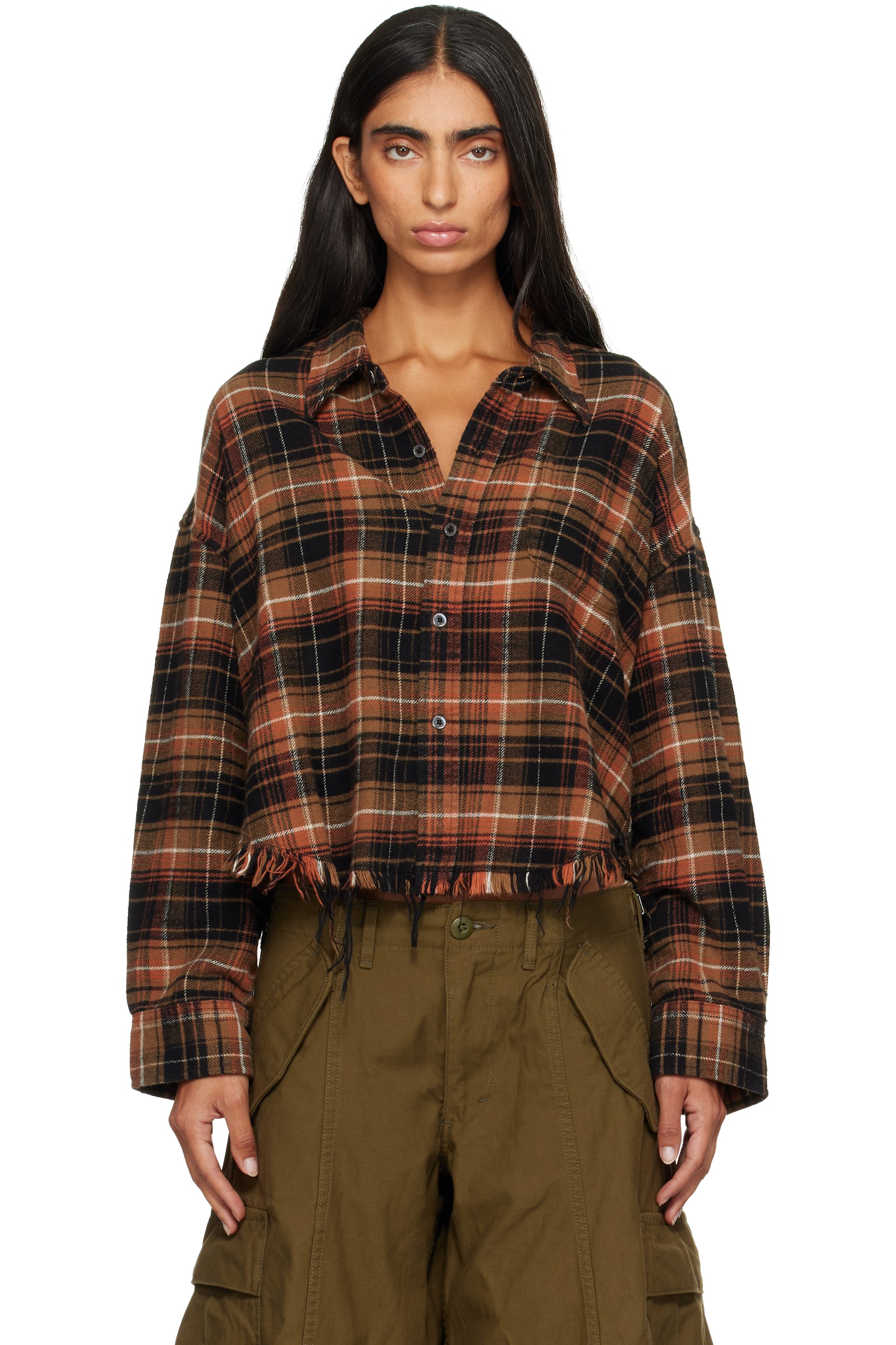 R13 - Brown Drop Neck Cropped Shirt