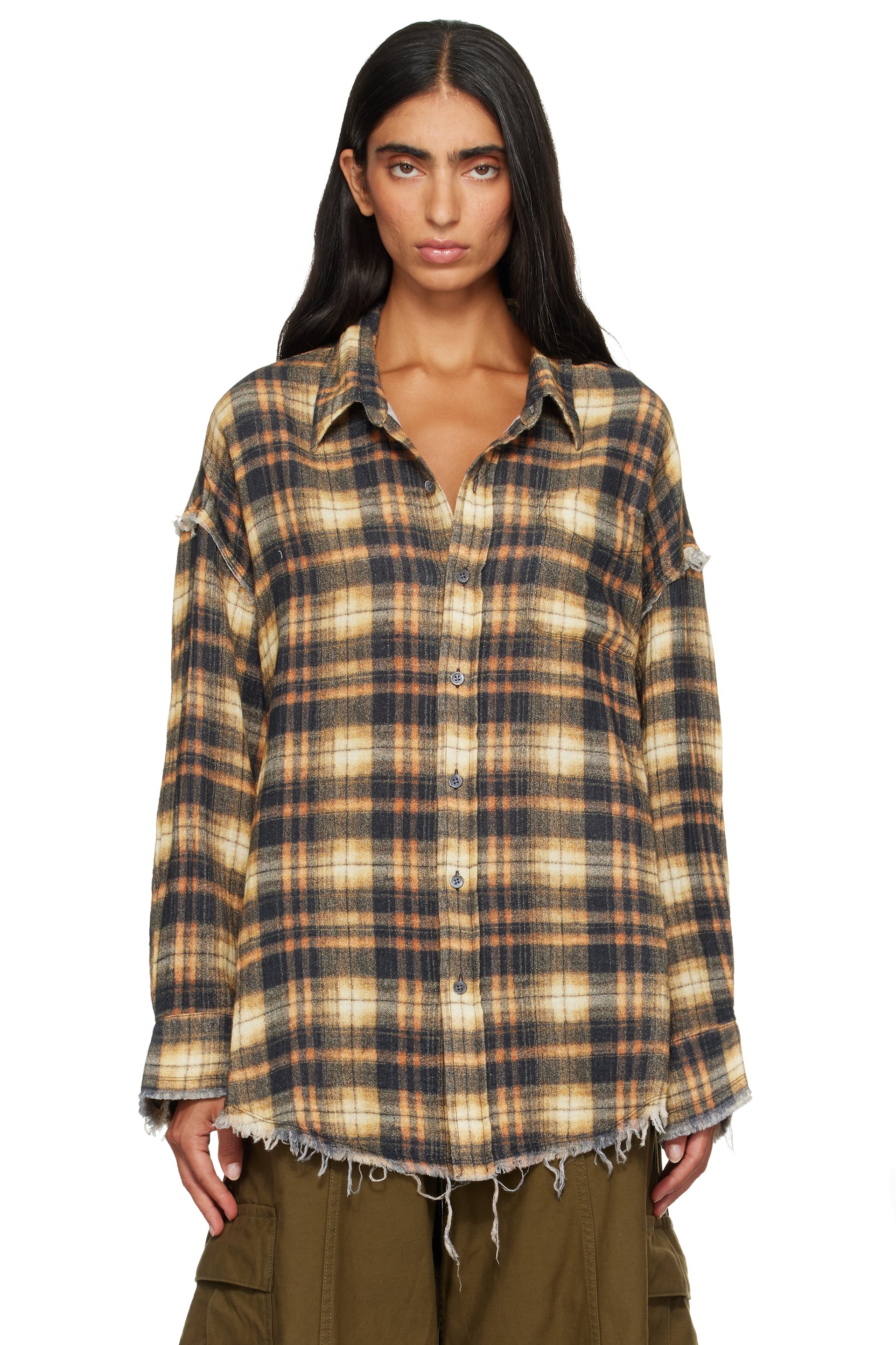 R13 - Brown Shredded Seam Drop Neck Shirt