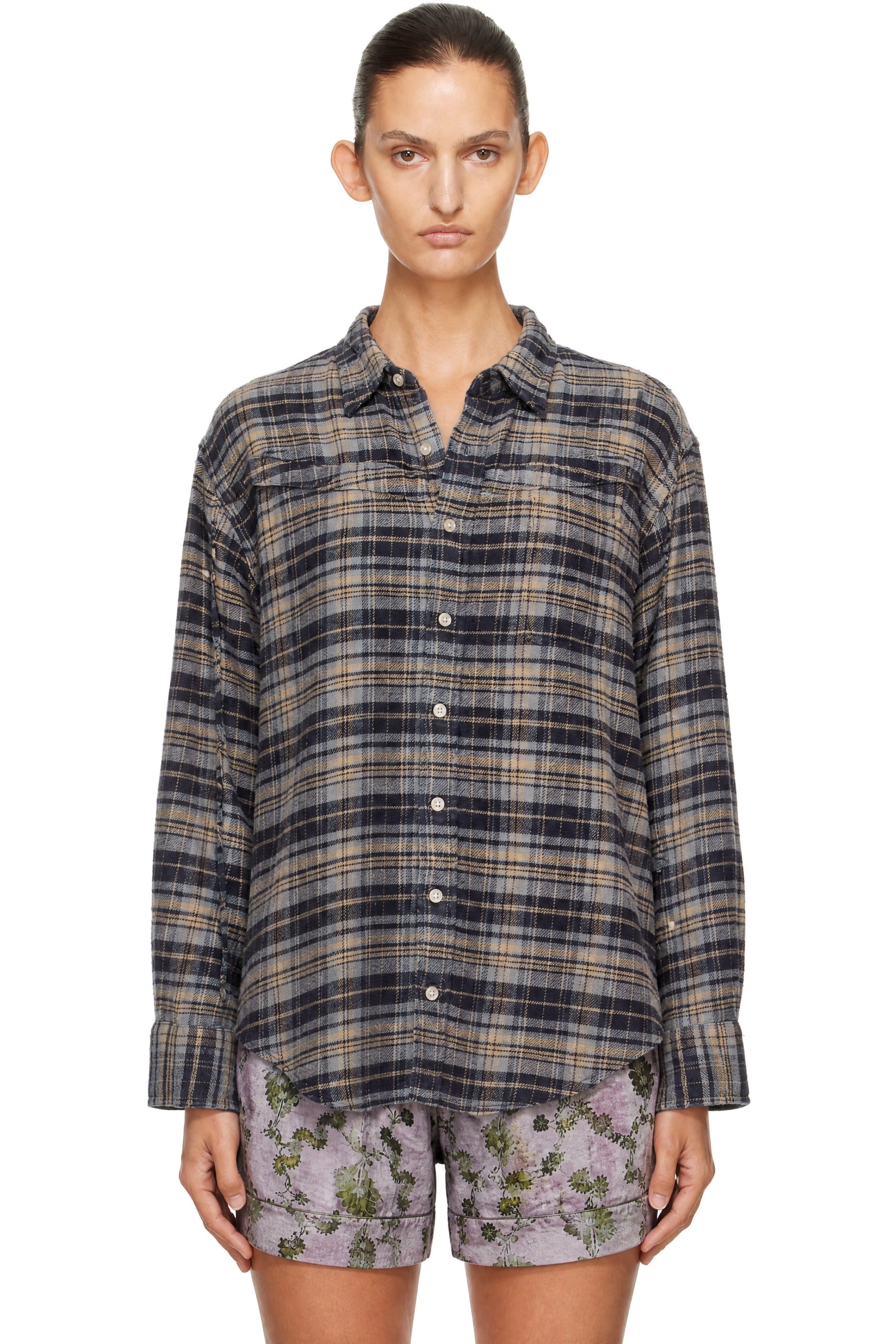 R13 - Blue Cinched Off Shoulder Shirt