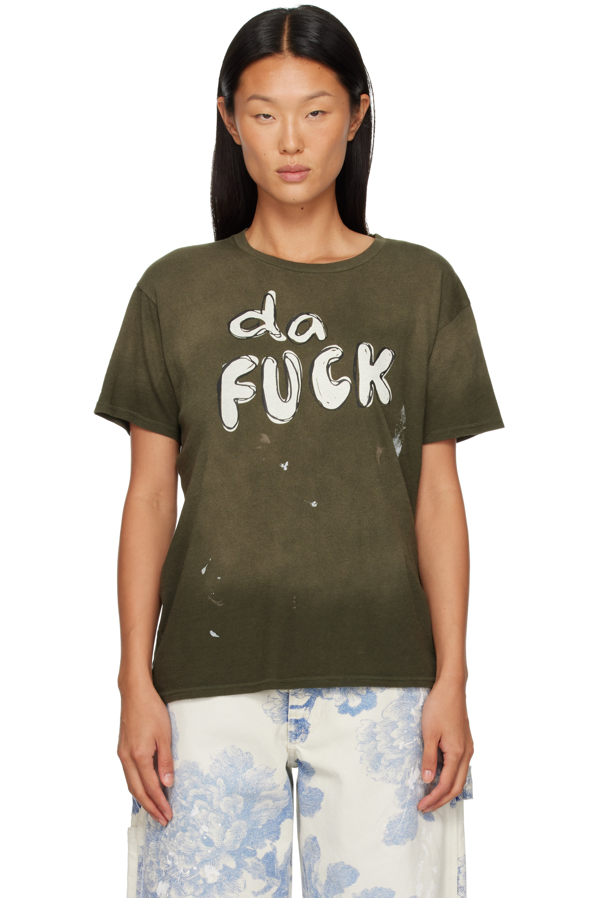 R13 - Khaki 'Da Fuck' Boy T-shirt